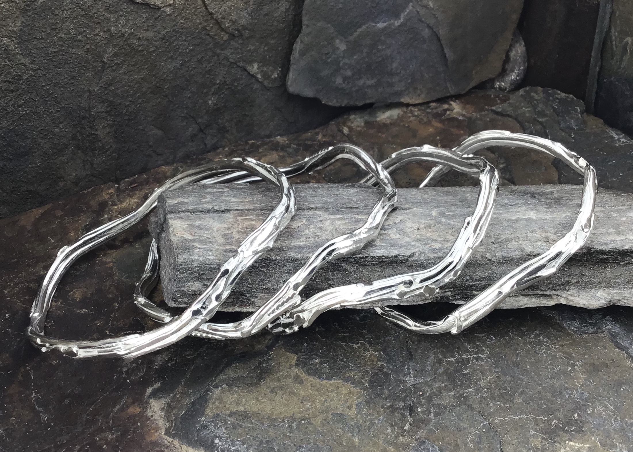Wavy Bark Bangles – Argentium Silver - Image 2