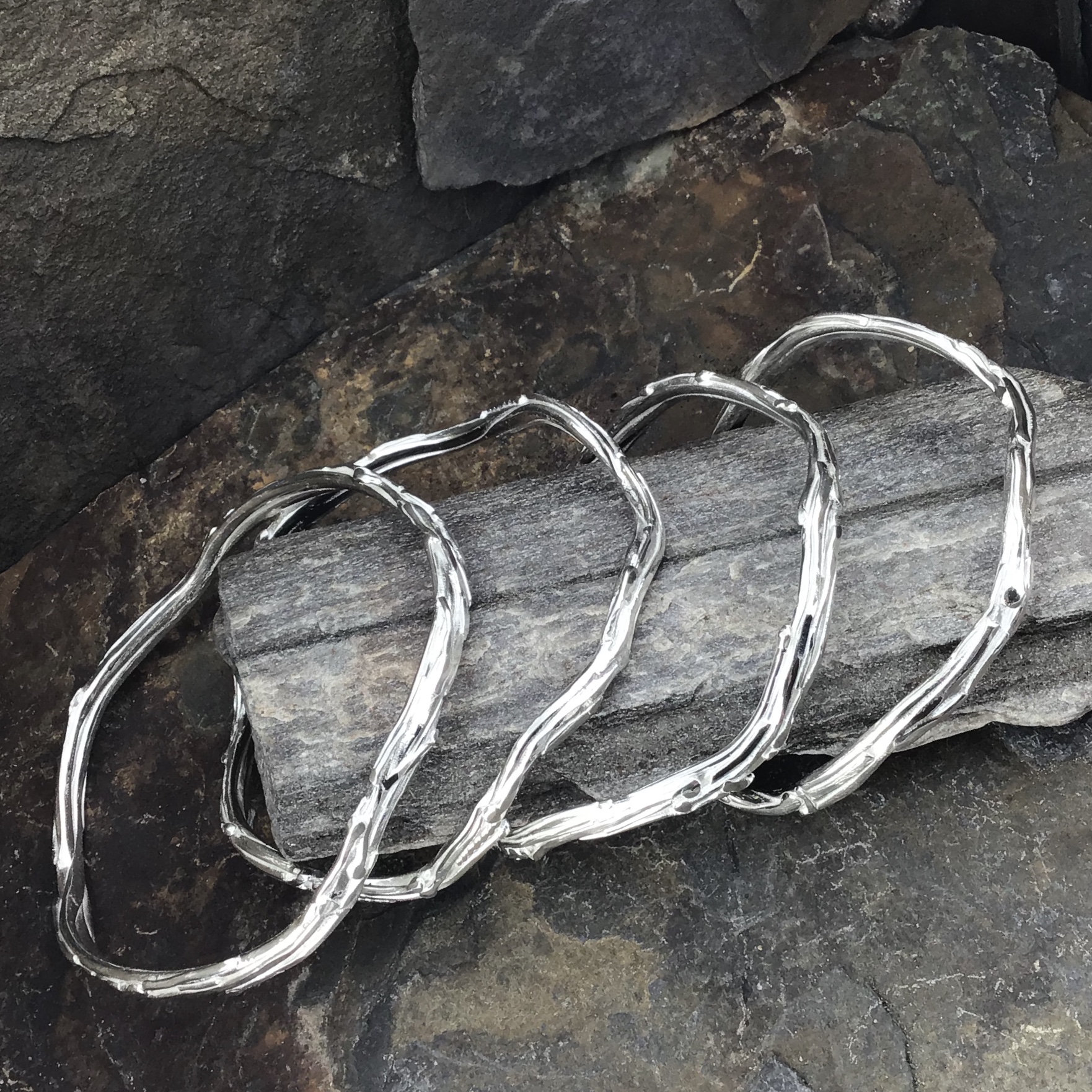 Argentium Silver Wavy Bark Bangle – X Large - Image 3