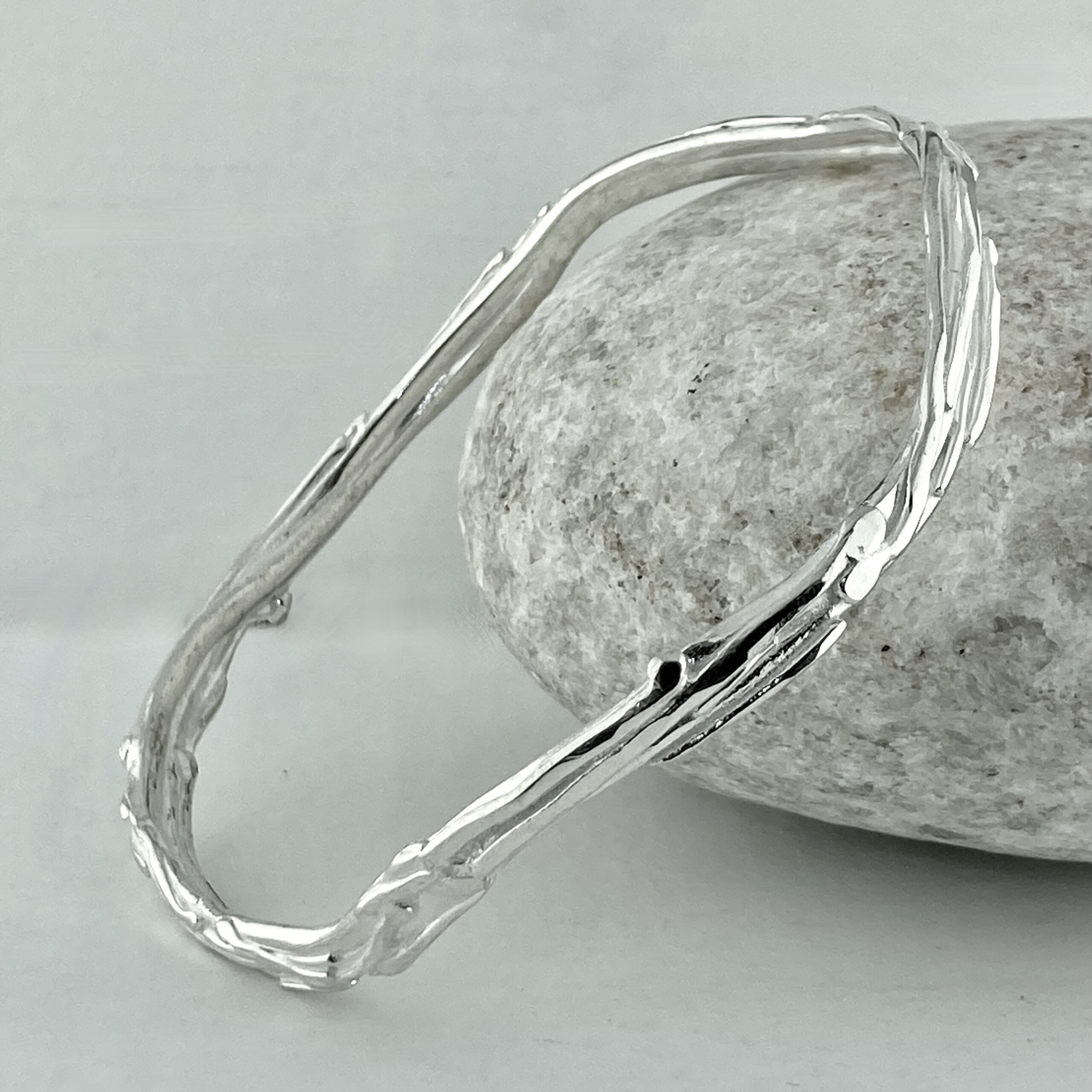 Argentium Silver Wavy Bark Bangle – X Large - Image 2