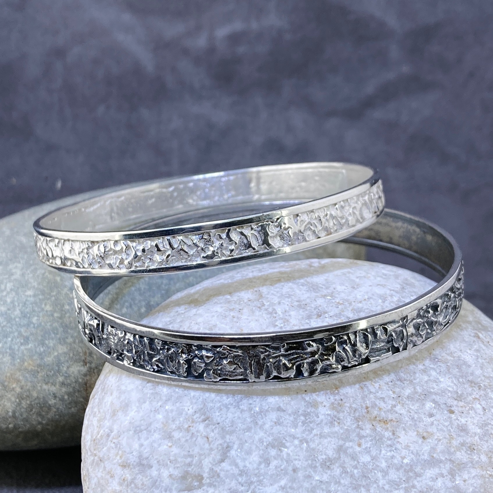 Argentium Silver Lunar Bangle – Antique Finish - Image 5