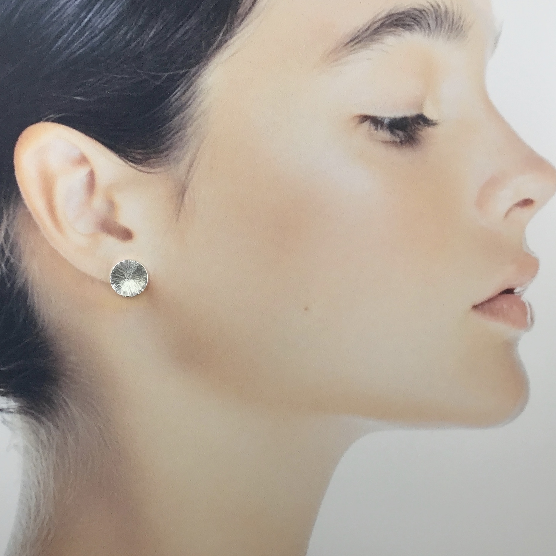 moon earrings - etched rays post - Argentium silver - small - Image 2