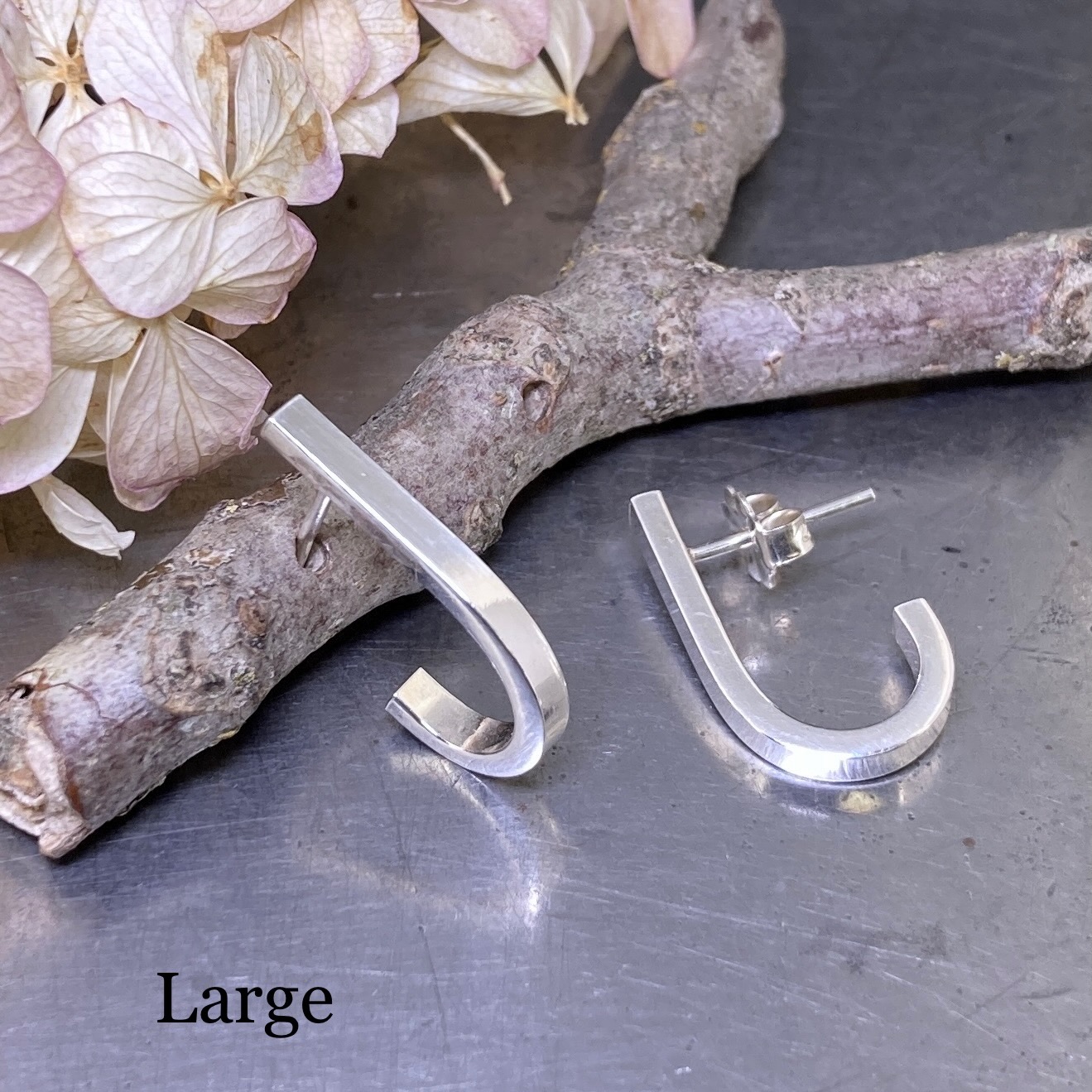 J-Hoop Earrings – Large – Argentium Silver - Image 4