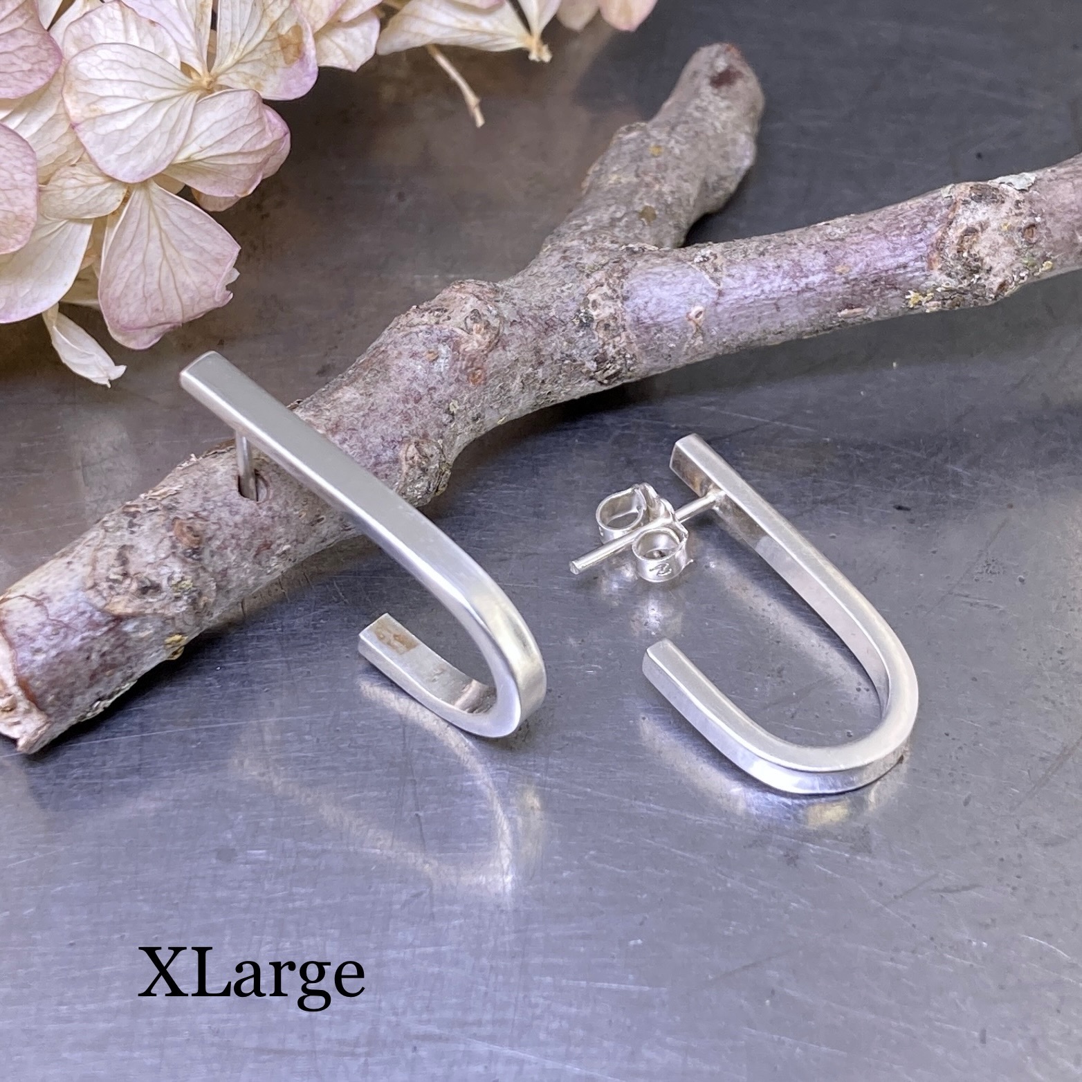 J-Hoop Earrings – XLarge Post – Argentium Silver