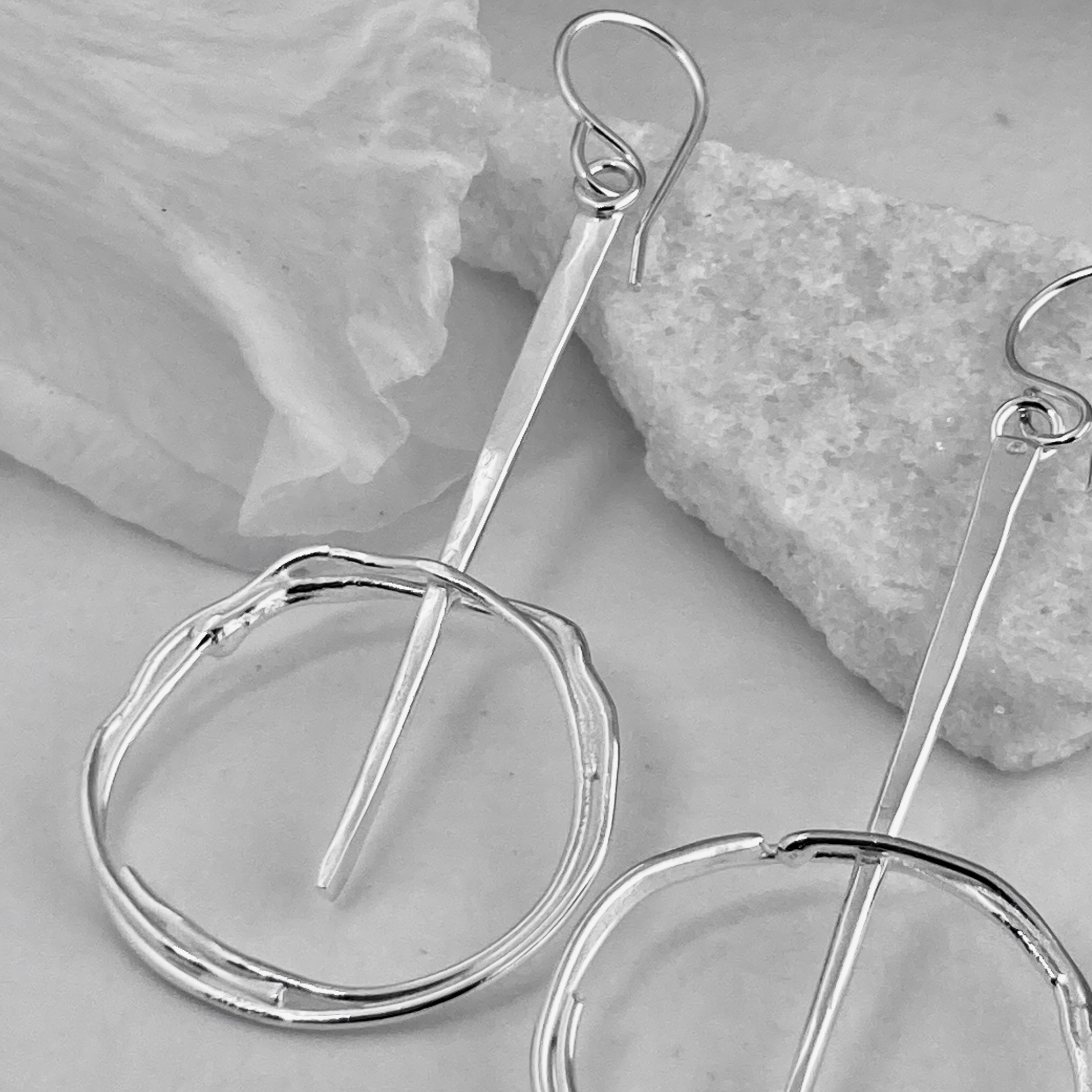 freeform circle earrings - stick accent - Argentium silver - Image 2
