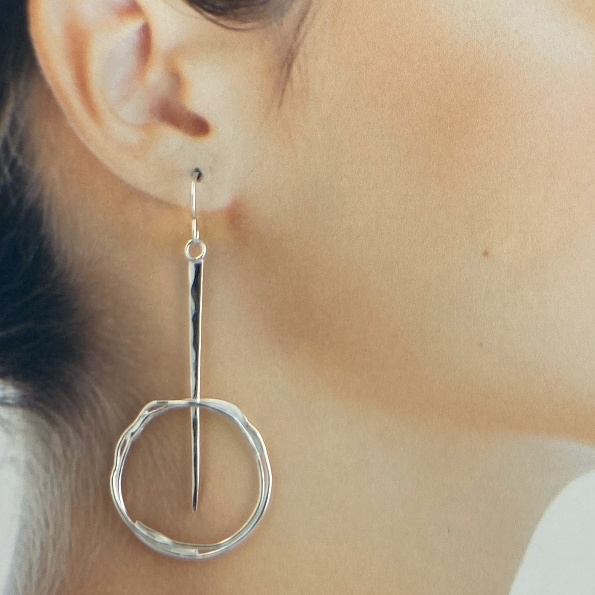 freeform circle earrings - stick accent - Argentium silver - Image 4