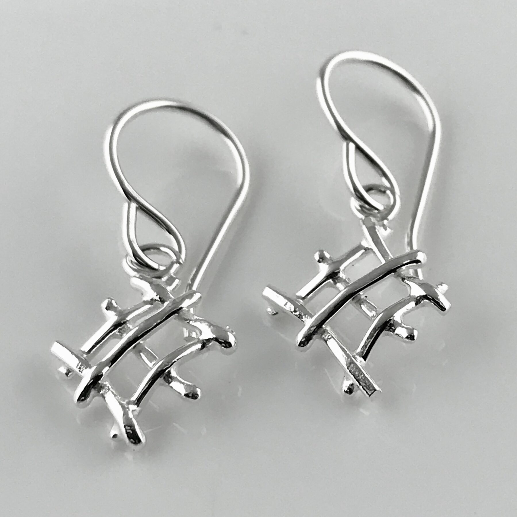 Twig Earrings – Diamond Shape – Argentium Silver - Image 2