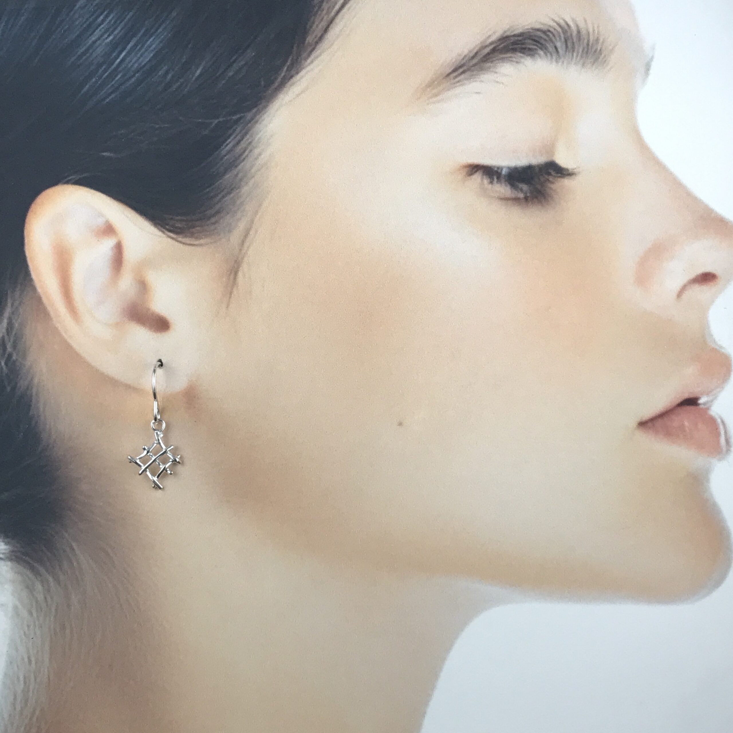 Twig Earrings – Diamond Shape – Argentium Silver - Image 3