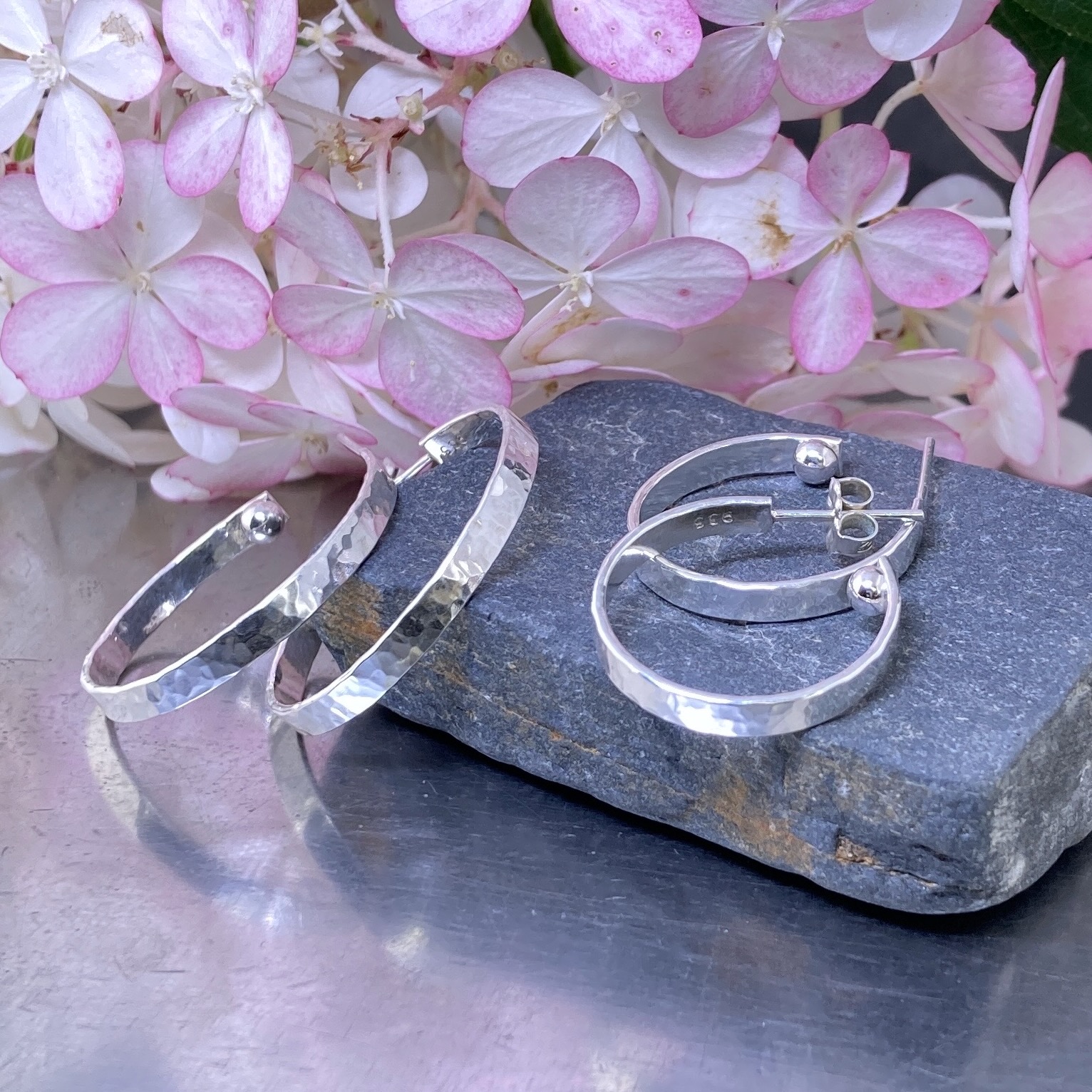 hoop earrings round gemstones – LARGE - Argentium Silver - Image 15