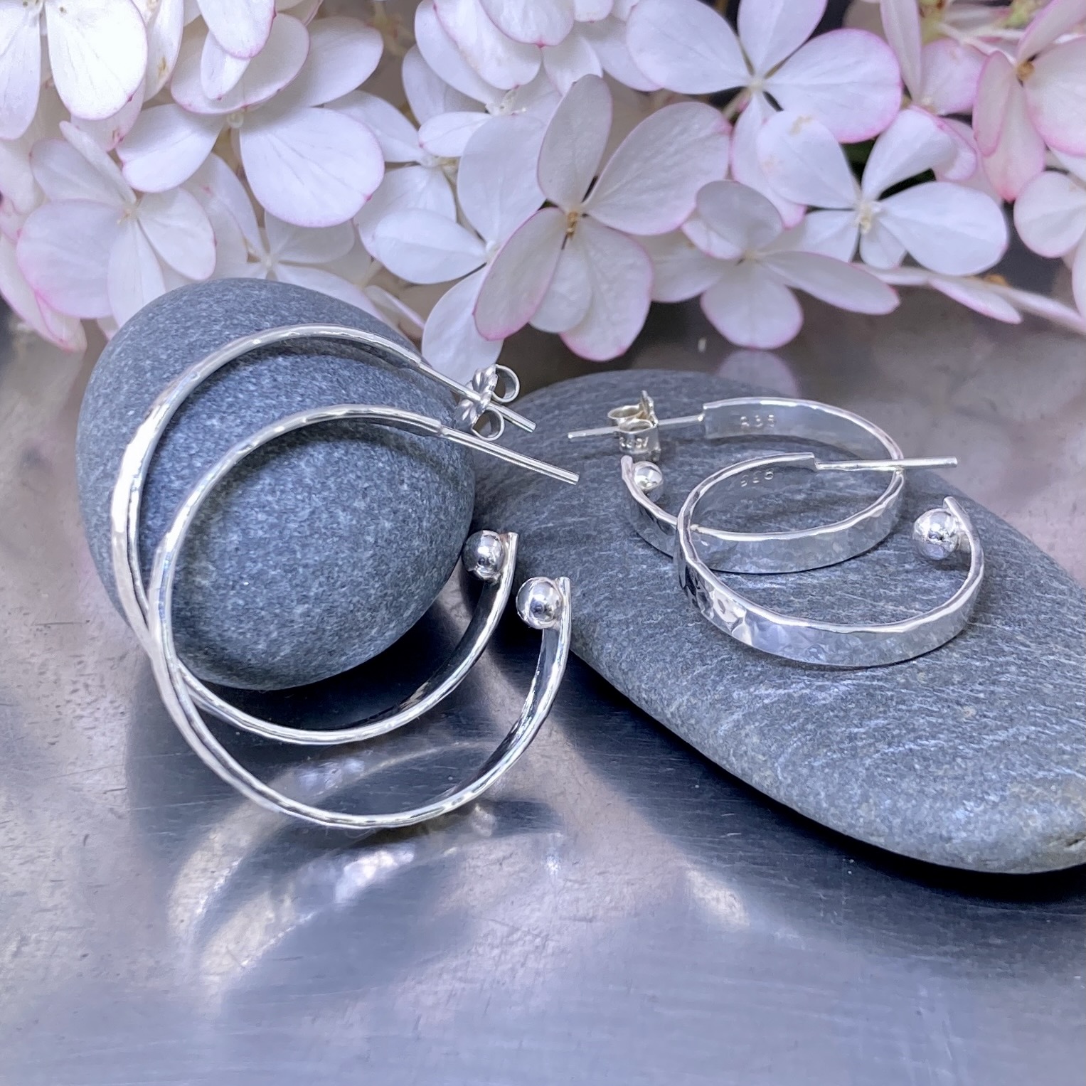 hoop earrings with gemstones - Argentium silver - SMALL - Image 3