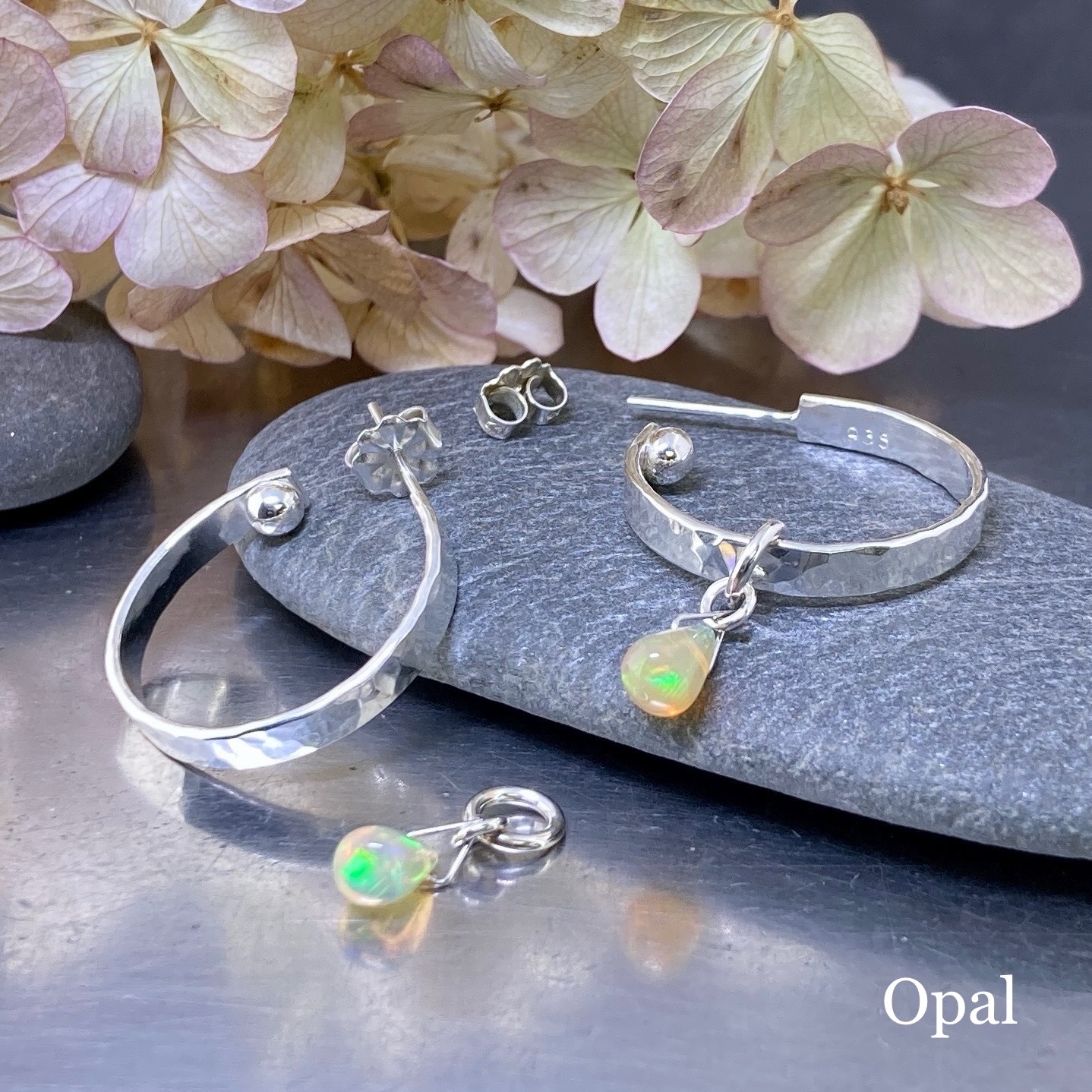 hoop earrings with gemstones - Argentium silver - SMALL - Image 4