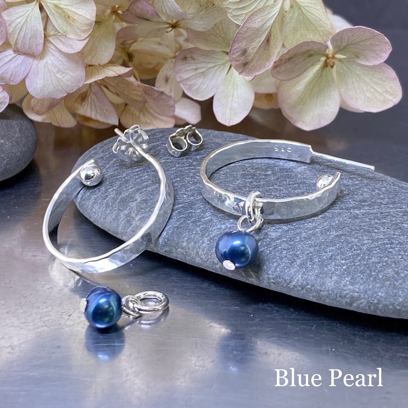 hoop earrings with gemstones - Argentium silver - SMALL - Image 5