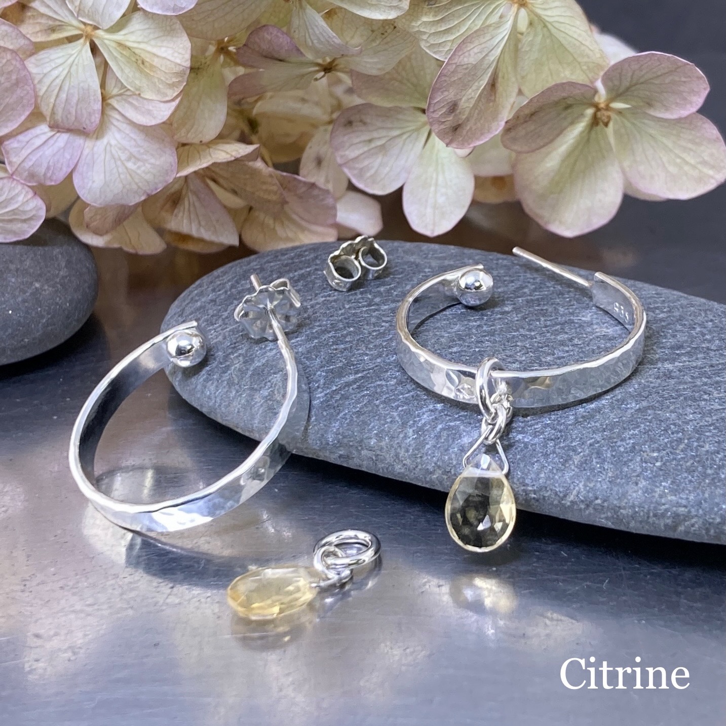 hoop earrings with gemstones - Argentium silver - SMALL - Image 8