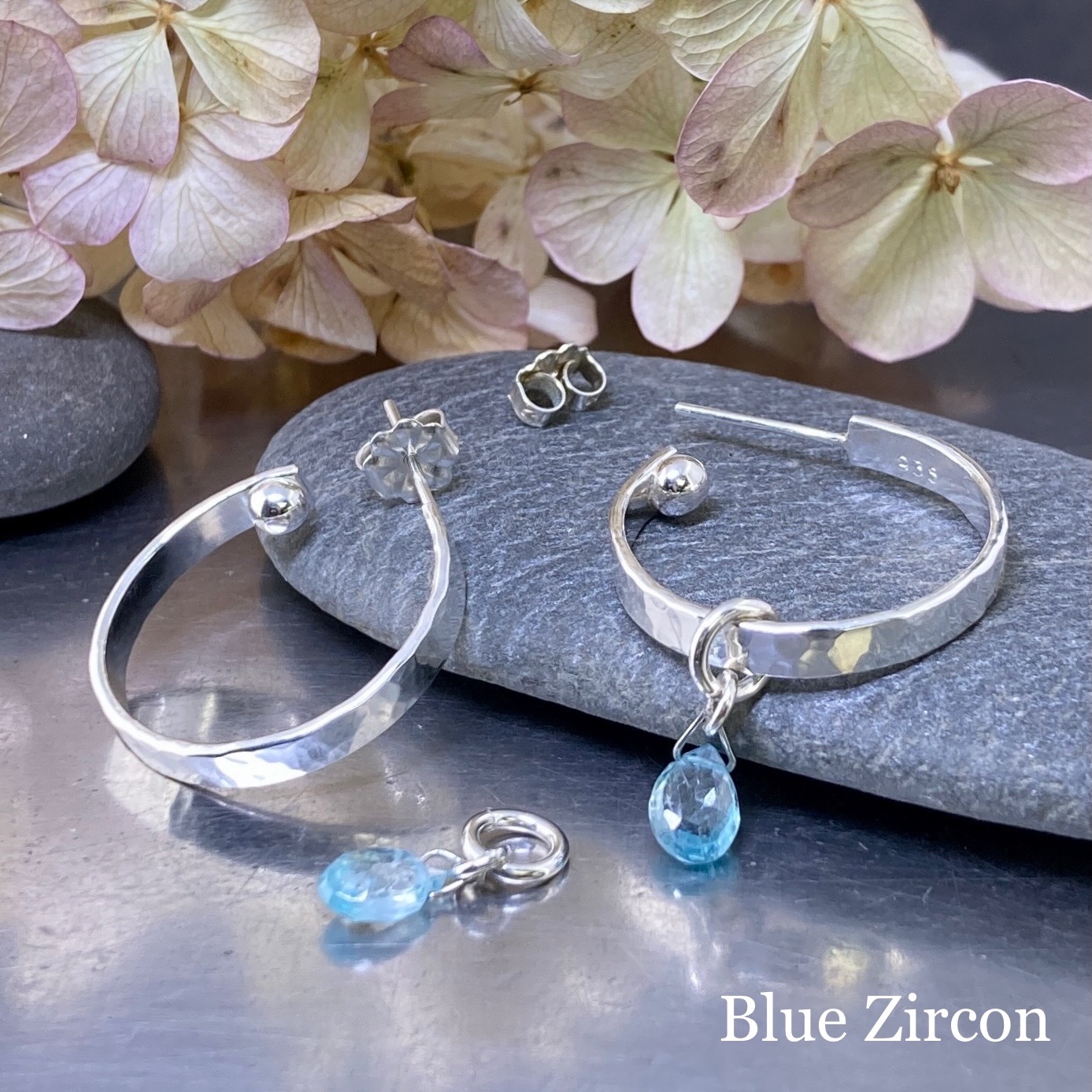 hoop earrings with gemstones - Argentium silver - SMALL - Image 9