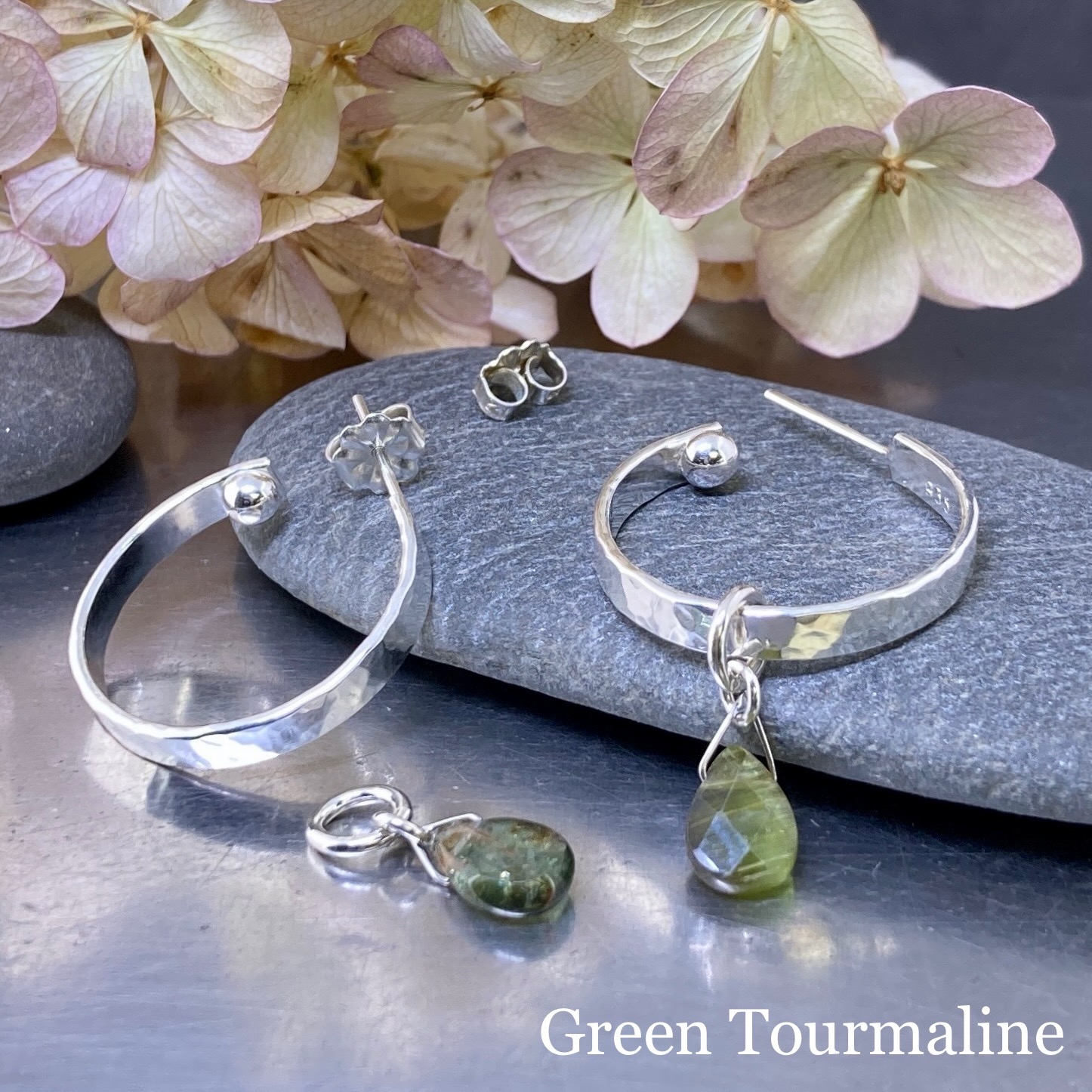 hoop earrings with gemstones - Argentium silver - SMALL - Image 10