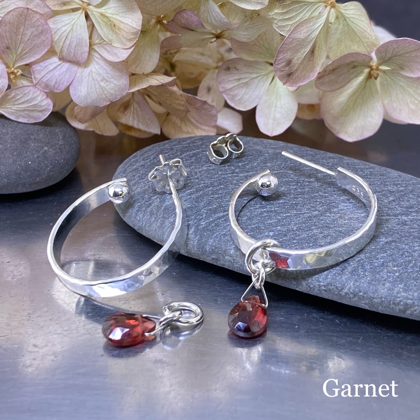 hoop earrings with gemstones - Argentium silver - SMALL - Image 11