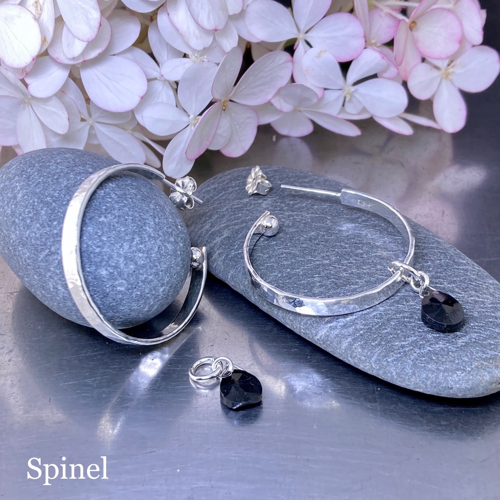 hoop earrings round gemstones – LARGE - Argentium Silver - Image 13