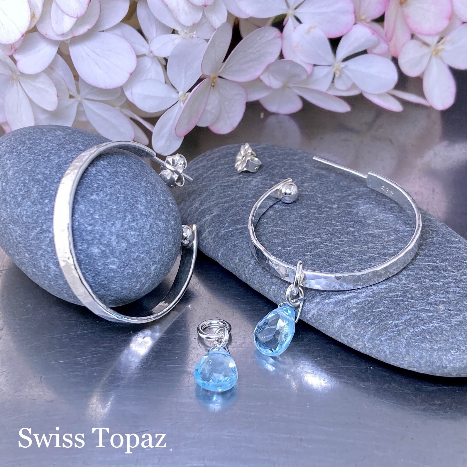 hoop earrings round gemstones – LARGE - Argentium Silver - Image 12