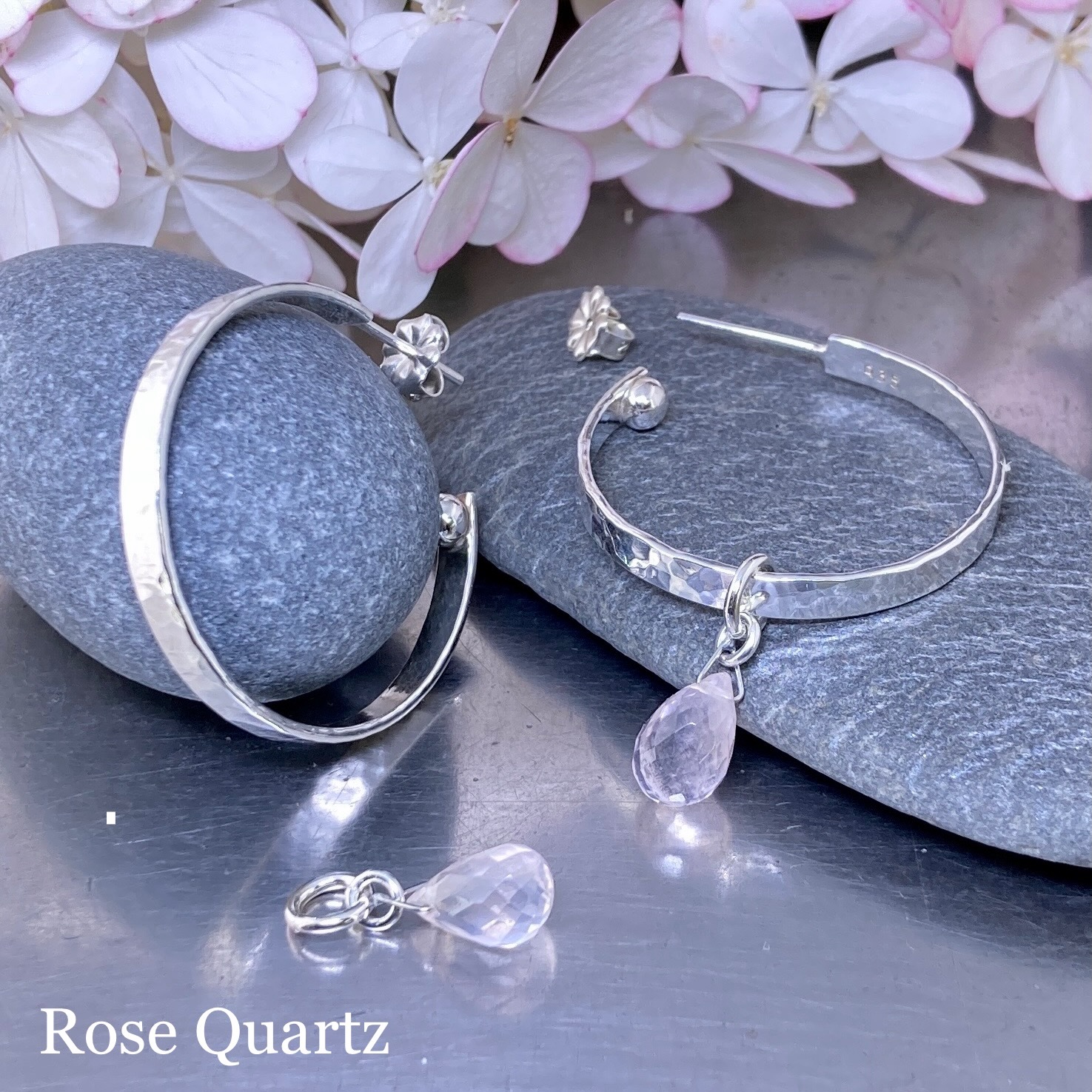 hoop earrings round gemstones – LARGE - Argentium Silver - Image 11