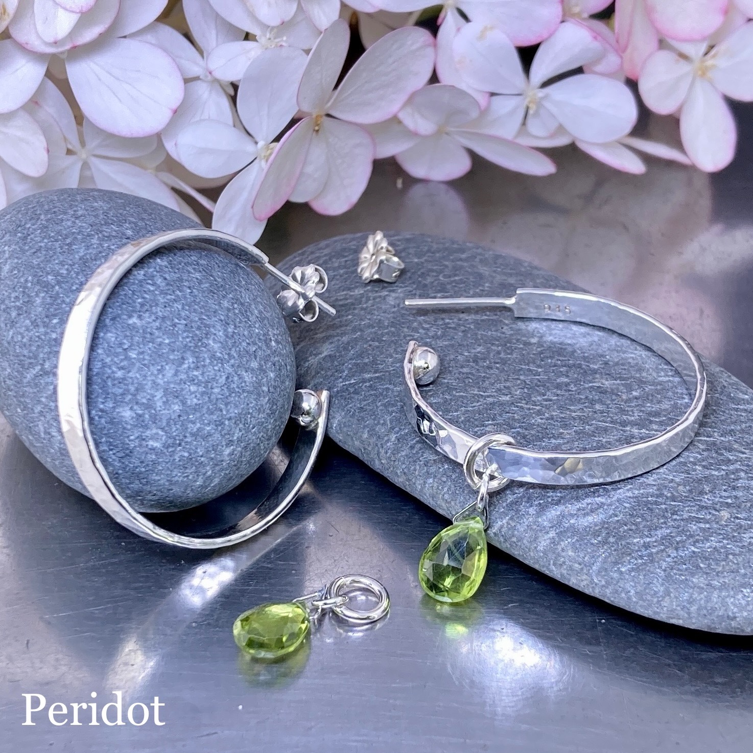 hoop earrings round gemstones – LARGE - Argentium Silver - Image 10