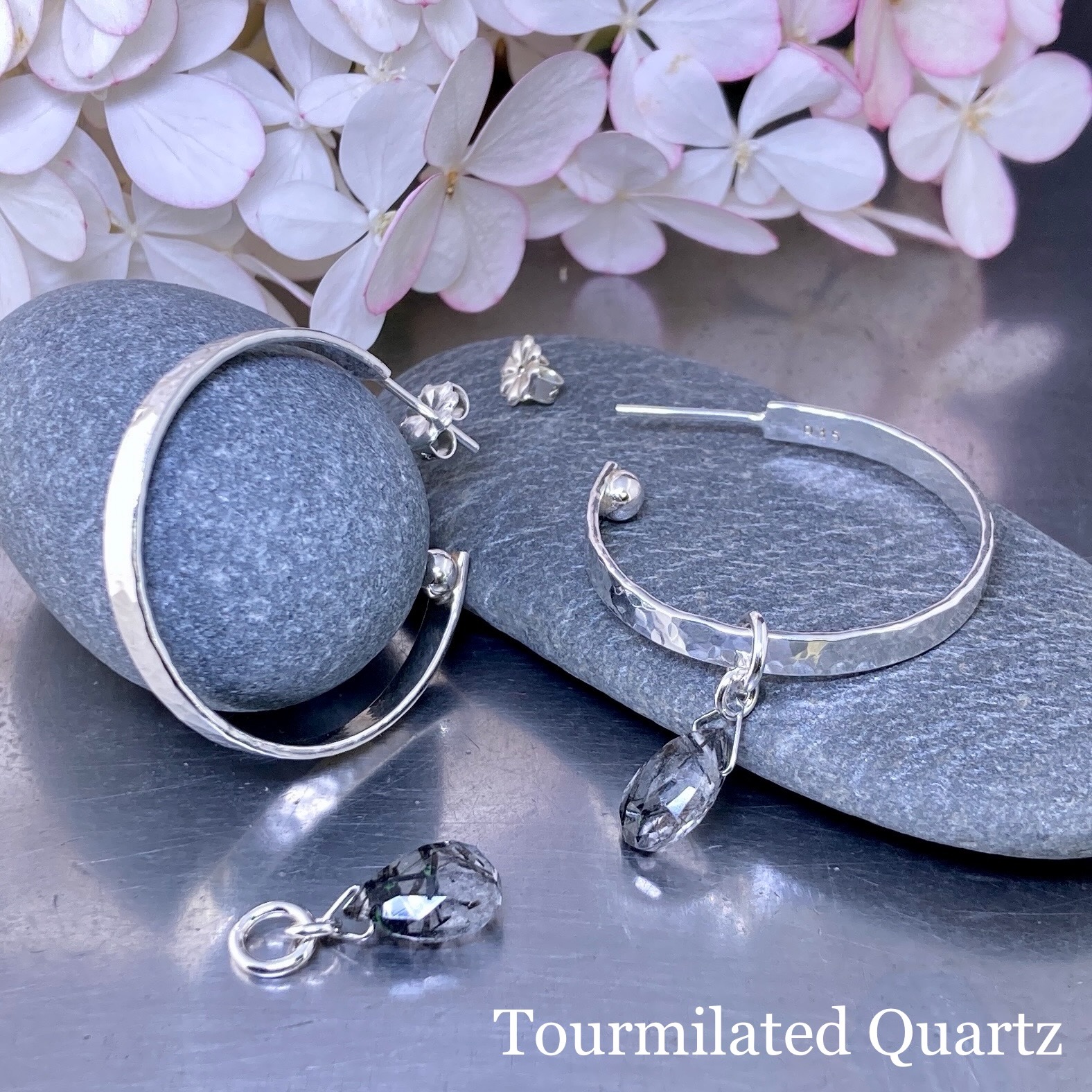 hoop earrings round gemstones – LARGE - Argentium Silver - Image 8