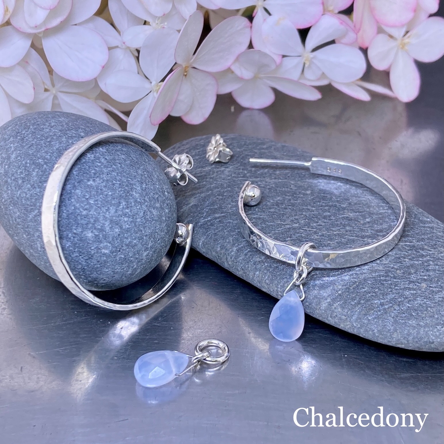 hoop earrings round gemstones – LARGE - Argentium Silver - Image 7