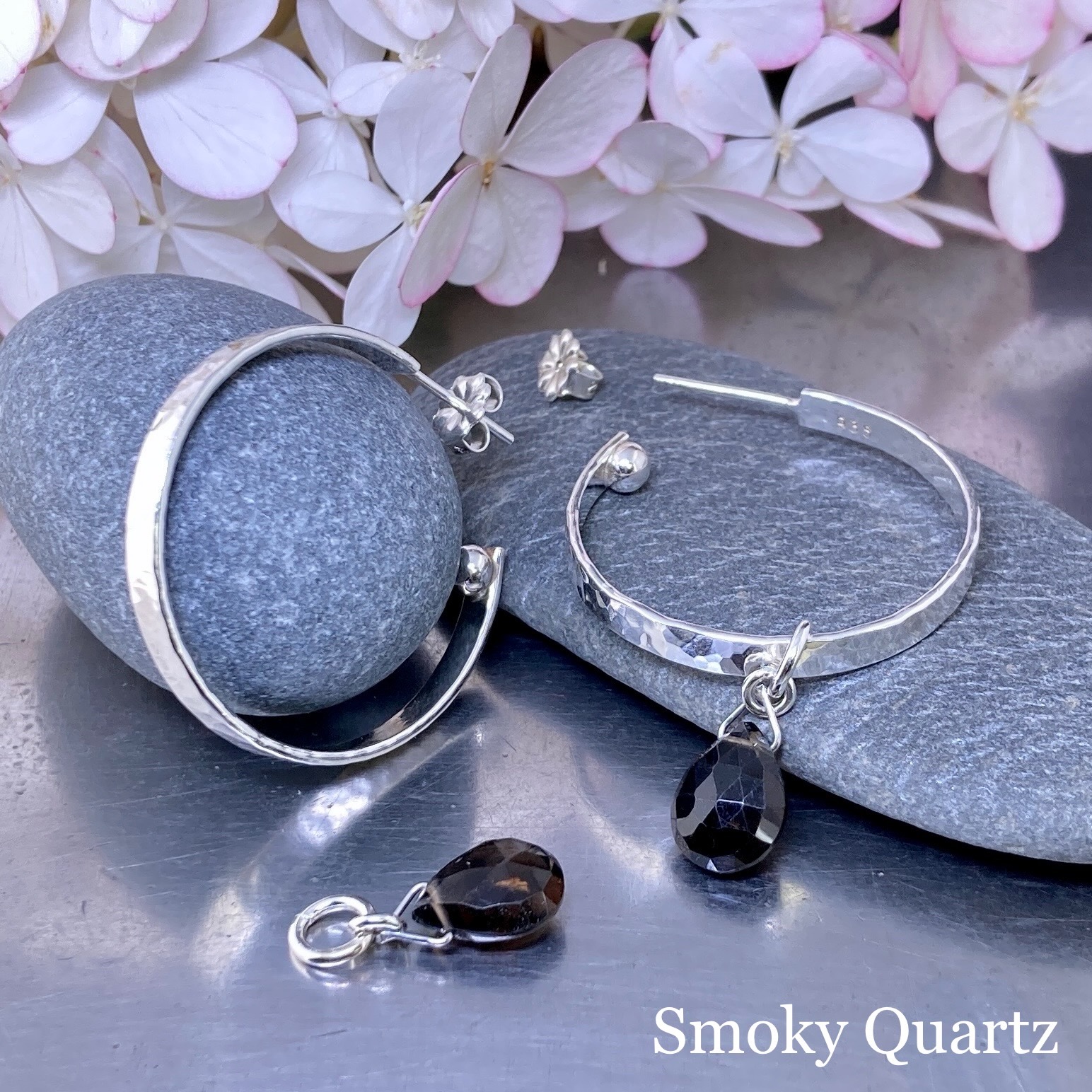 hoop earrings round gemstones – LARGE - Argentium Silver - Image 6
