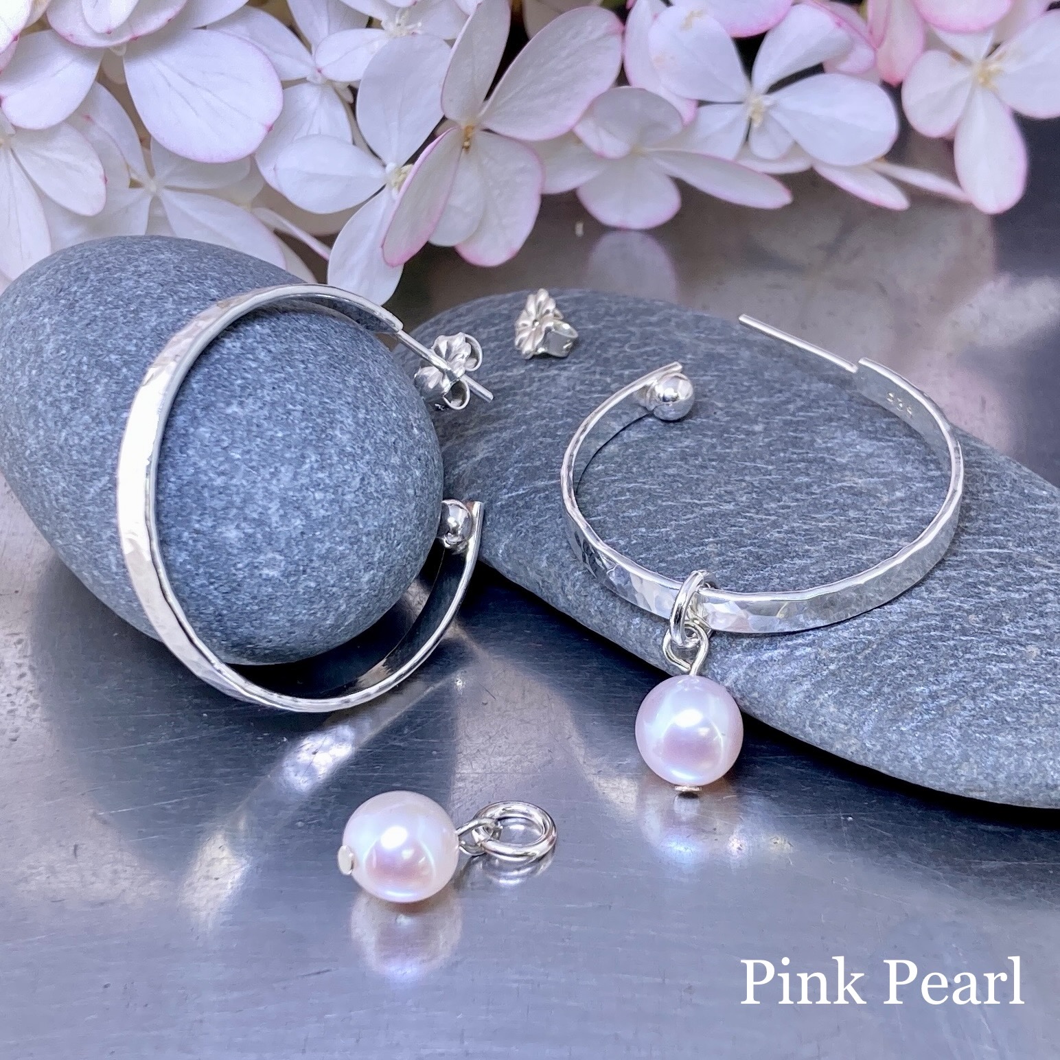 hoop earrings round gemstones – LARGE - Argentium Silver - Image 4