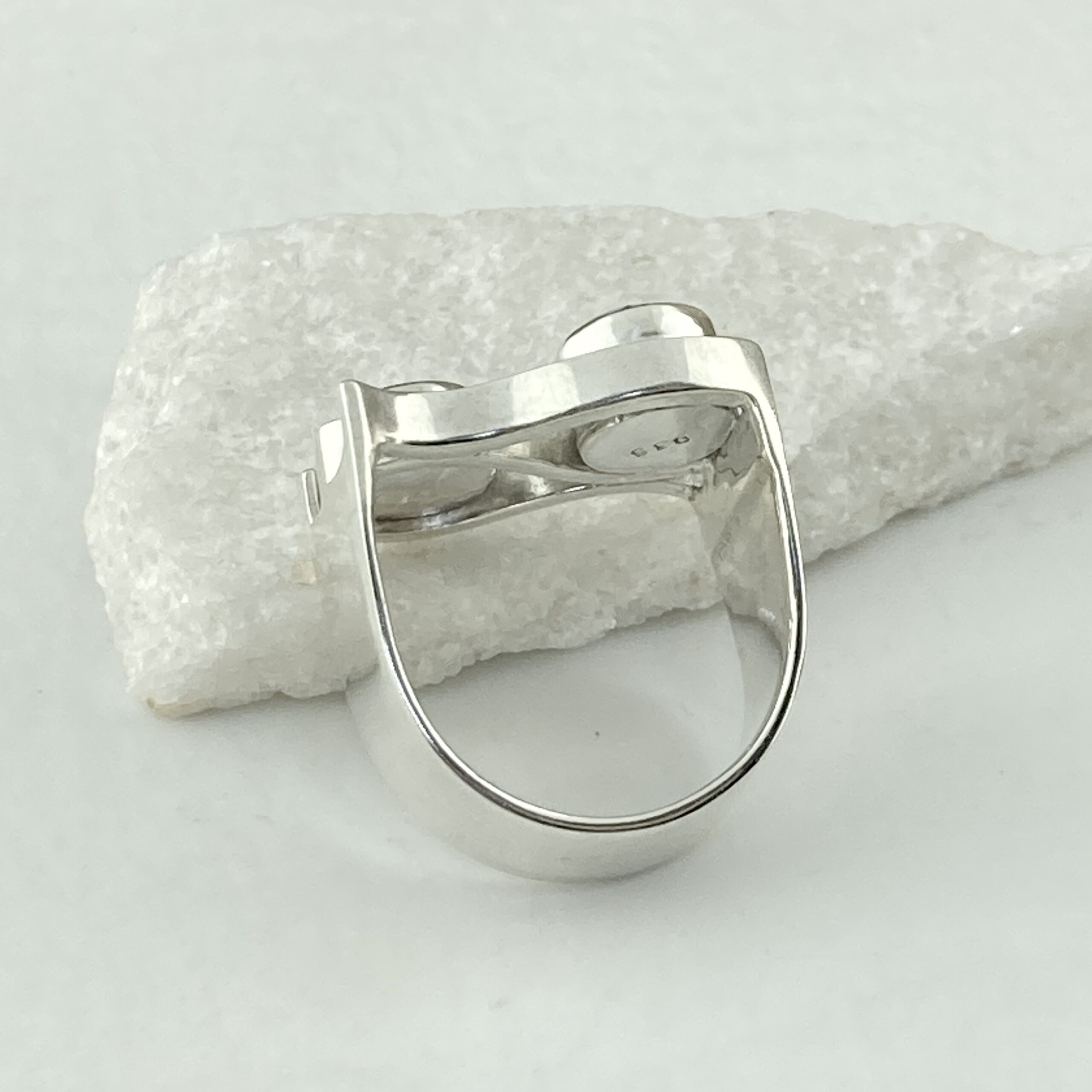 Aquamarine & Cubic Zirconia Ring – Size 7.5 – Argentium Silver Flag Band - Image 5