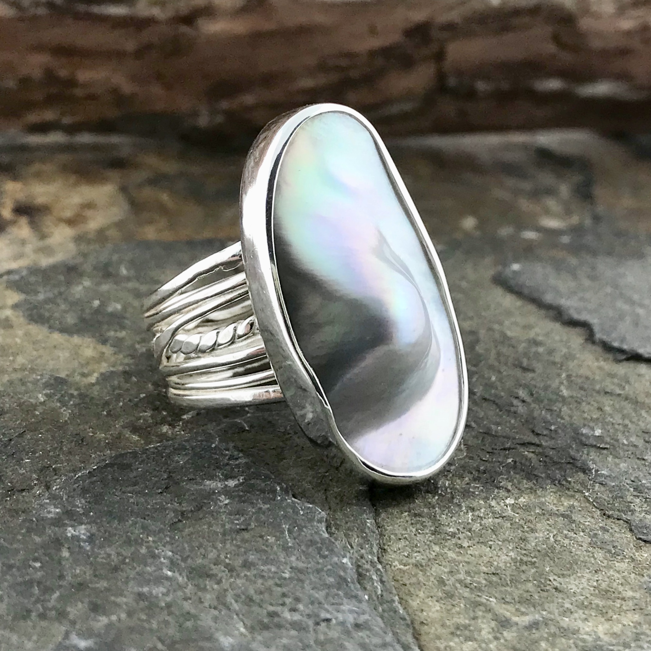 pearl blister ring - size 9.5 - twig band - Argentium silver - Image 3