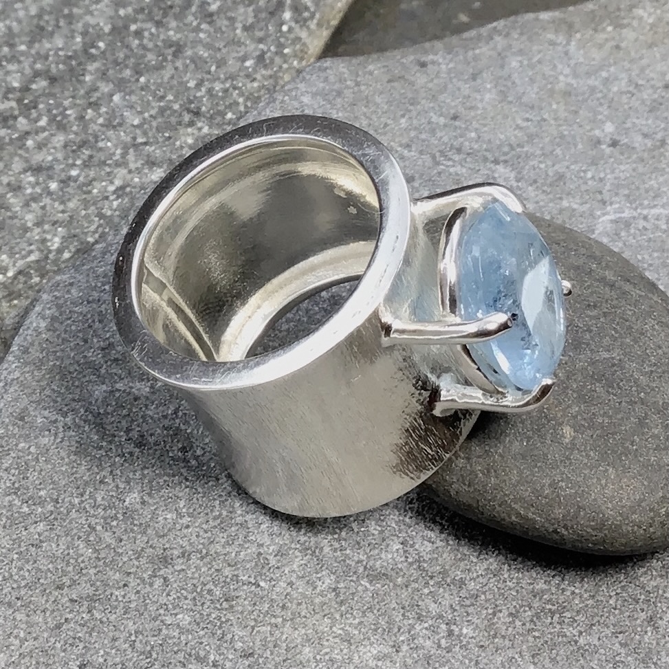 Aquamarine Ring – Size 8.25 – Argentium Silver Wide Band – 8.2 Carat - Image 5