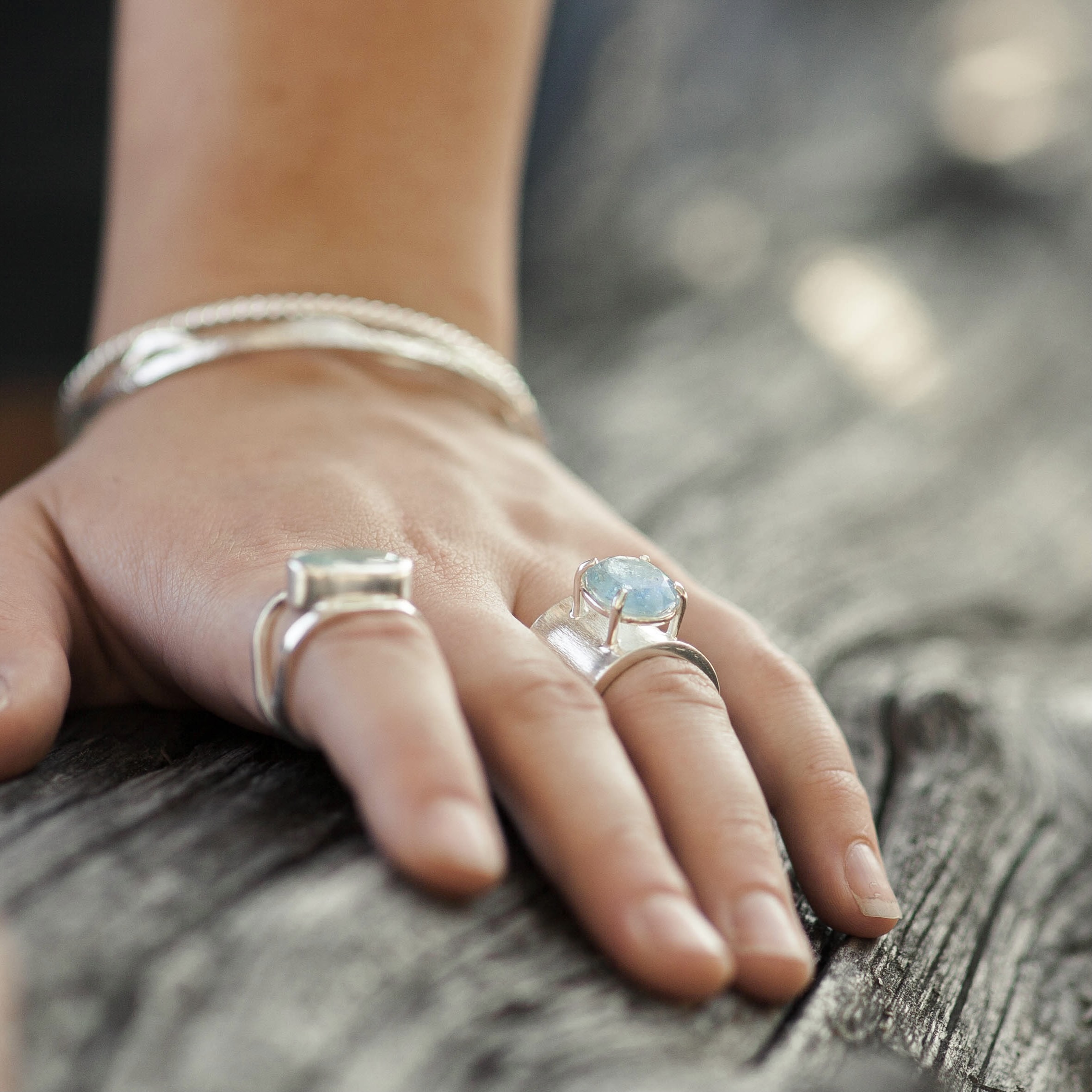 Aquamarine Ring – Size 8.25 – Argentium Silver Wide Band – 8.2 Carat - Image 4