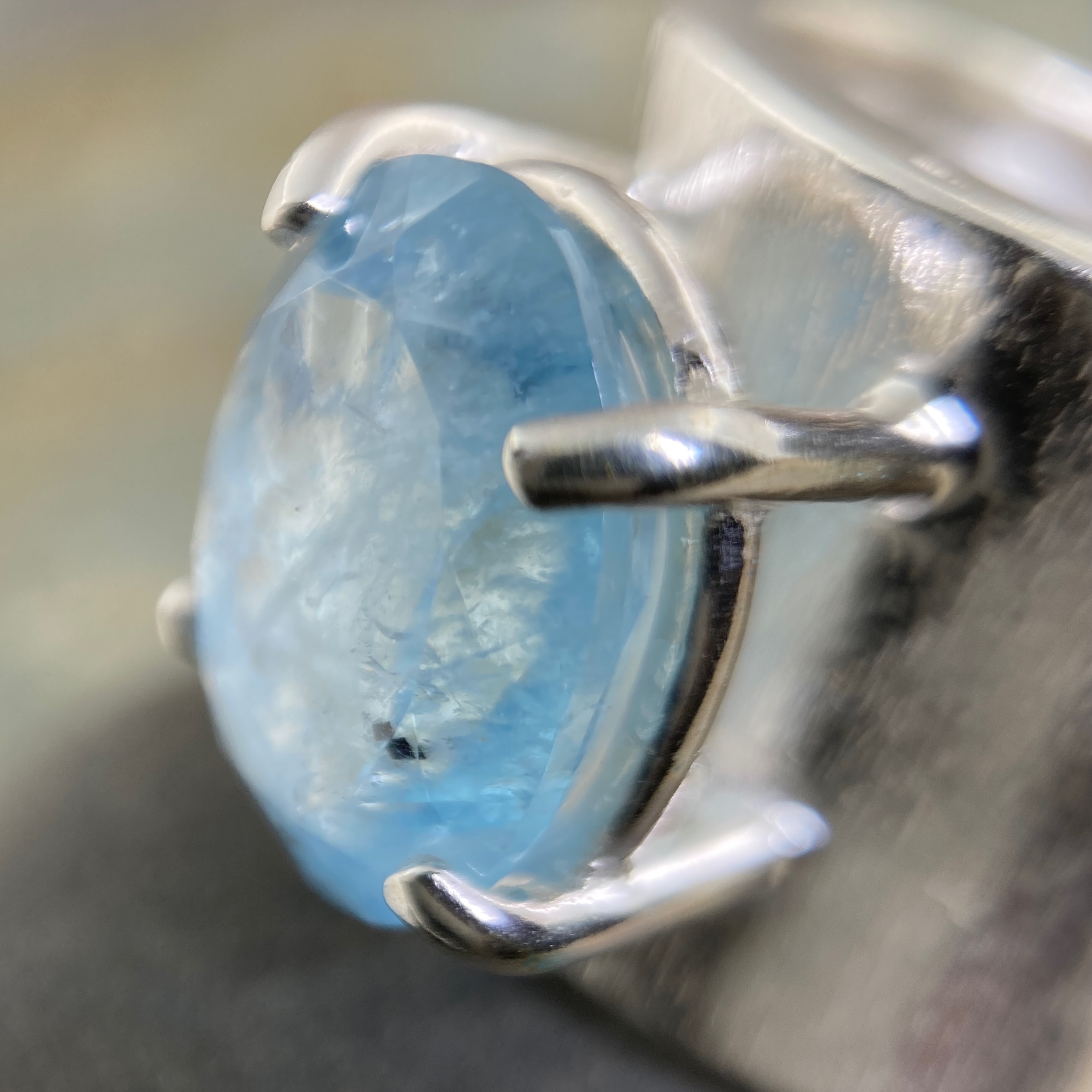 Aquamarine Ring – Size 8.25 – Argentium Silver Wide Band – 8.2 Carat - Image 3