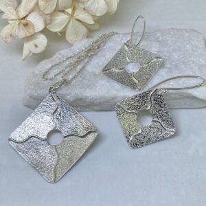square fused waves earrings or pendant - Argentium silver