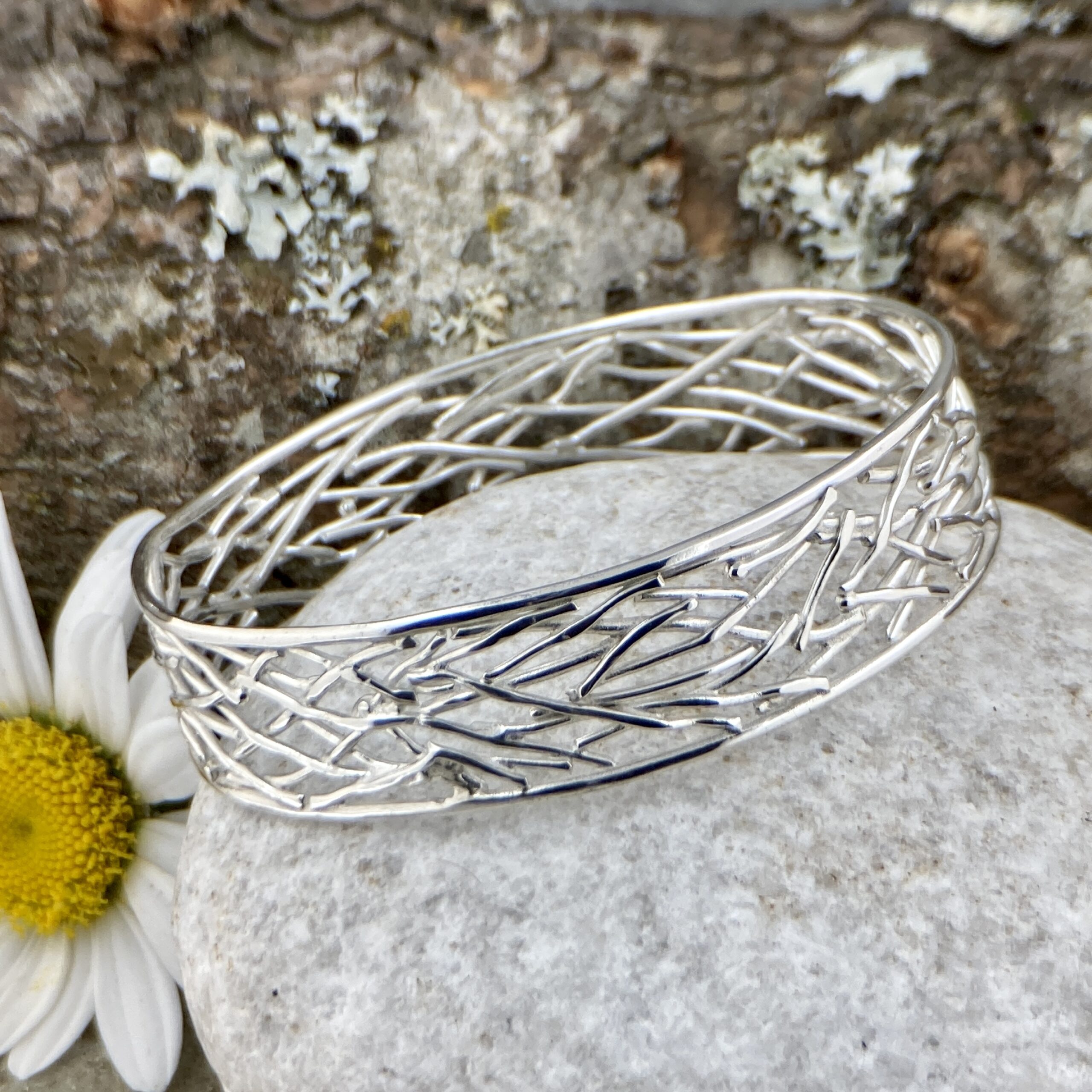 Argentium Silver Twigs Bangle – Large - Polished