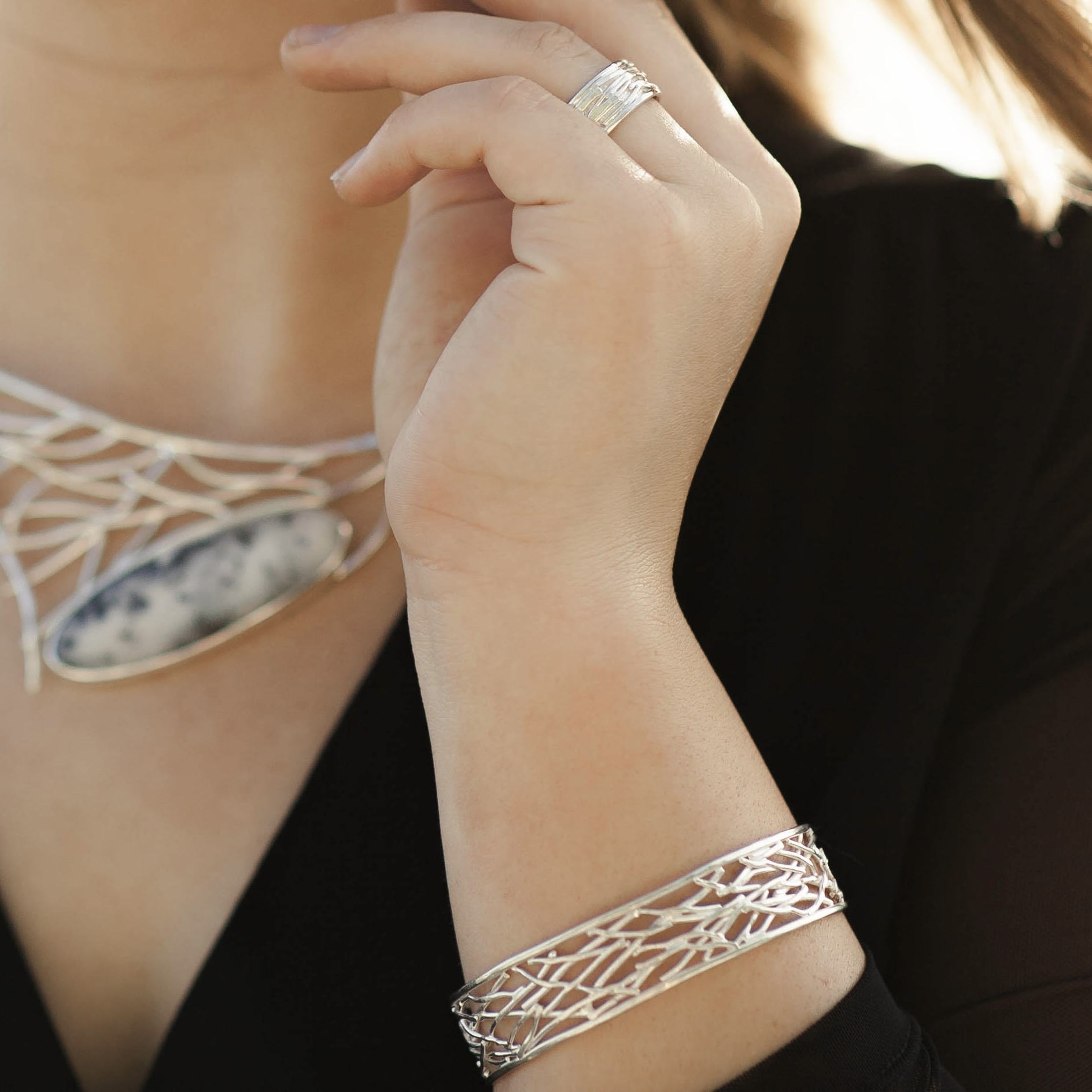 Argentium Silver Twigs Bangle – Large - Polished - Image 3