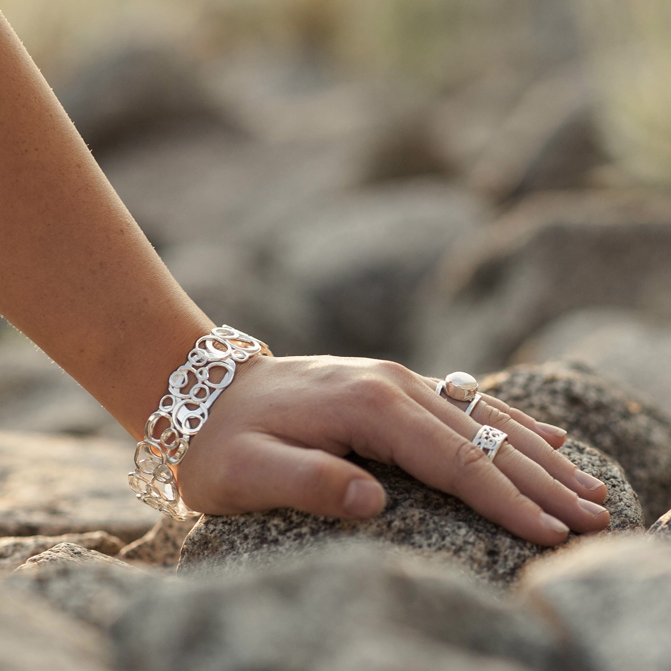 Argentium Silver Pebble Bangle – Large - Image 2