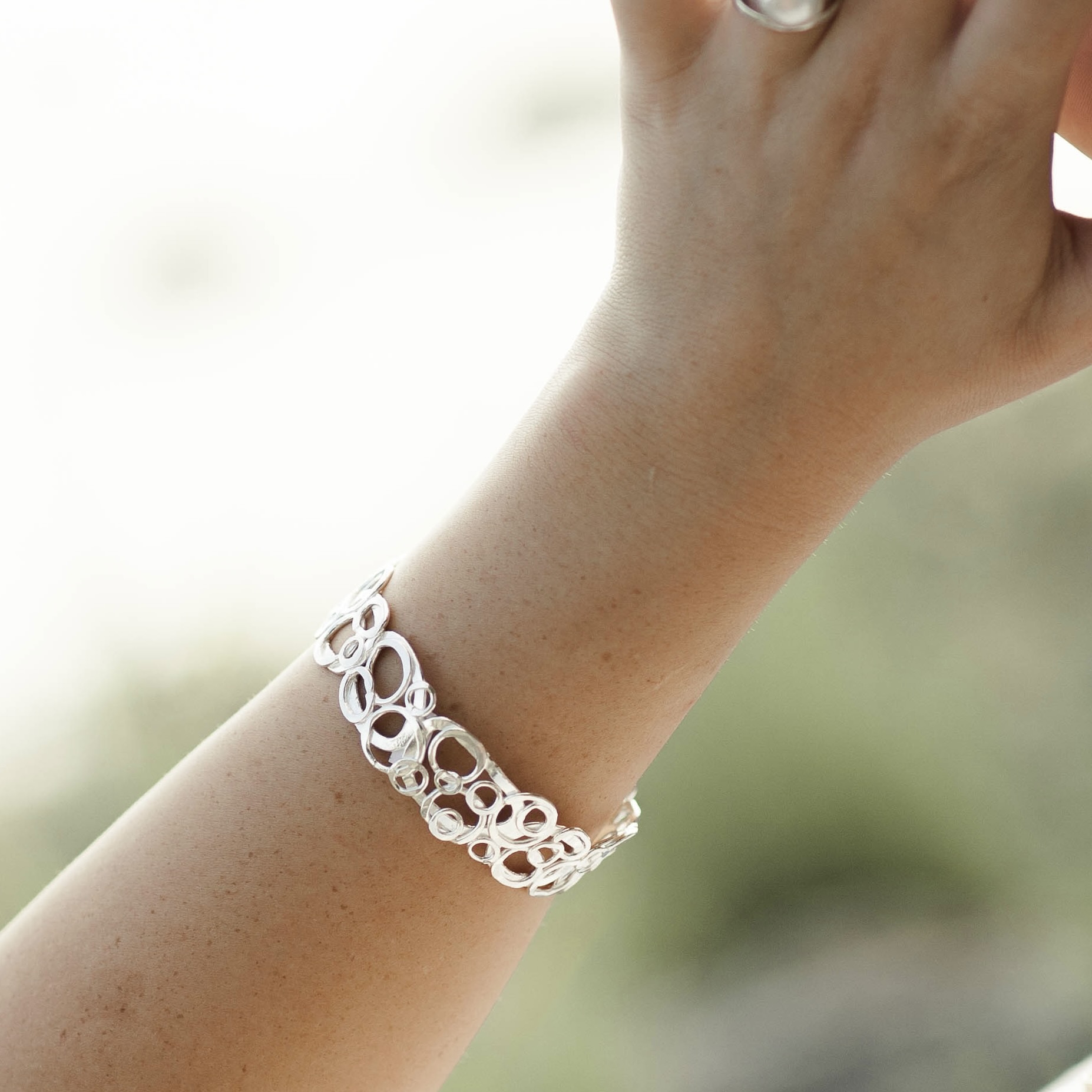 Argentium Silver Pebble Bangle – Large - Image 3