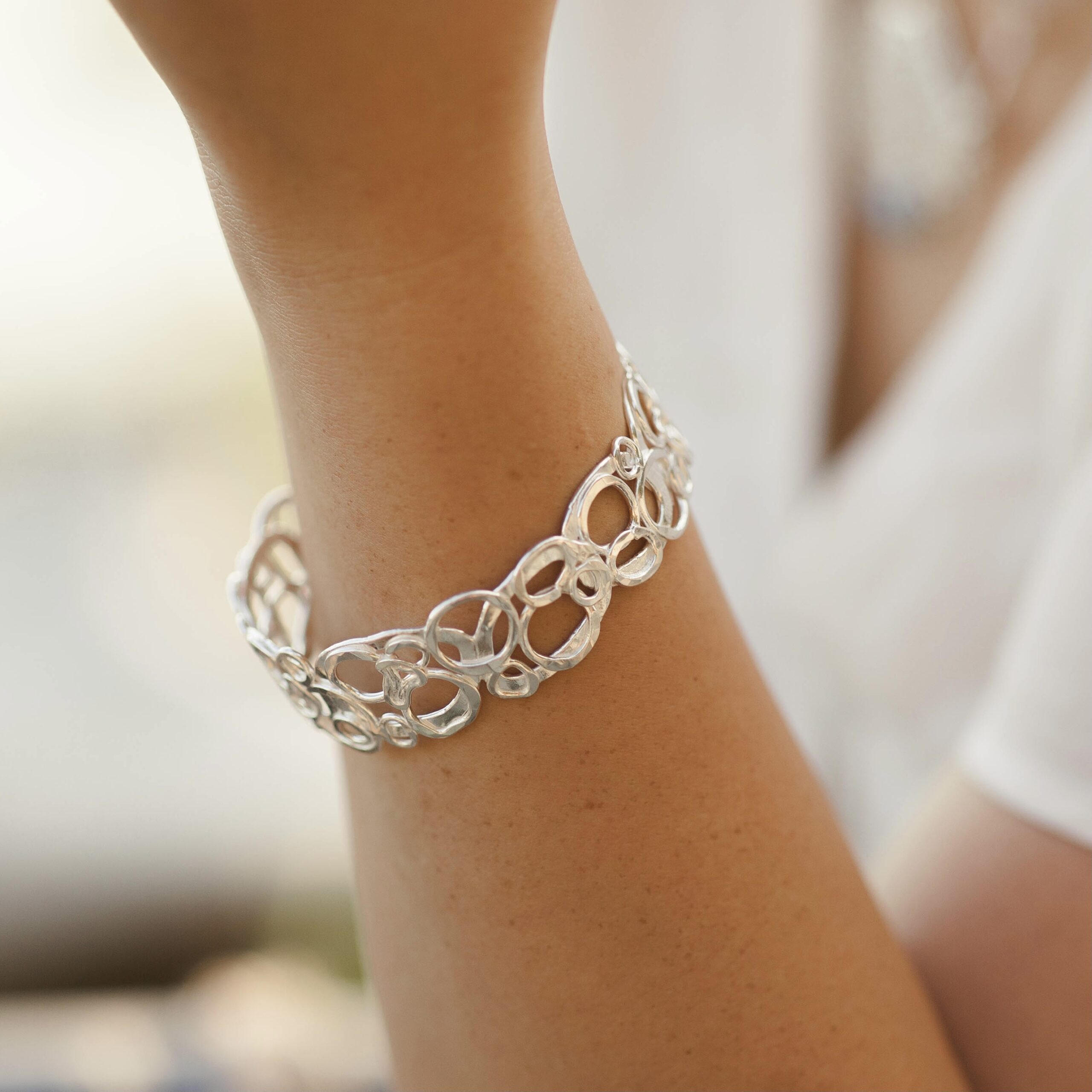 Argentium Silver Pebble Bangle – Large