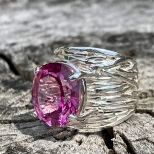 Pink Topaz ring – size 6.75 – Argentium silver twig band – 10.5 carat