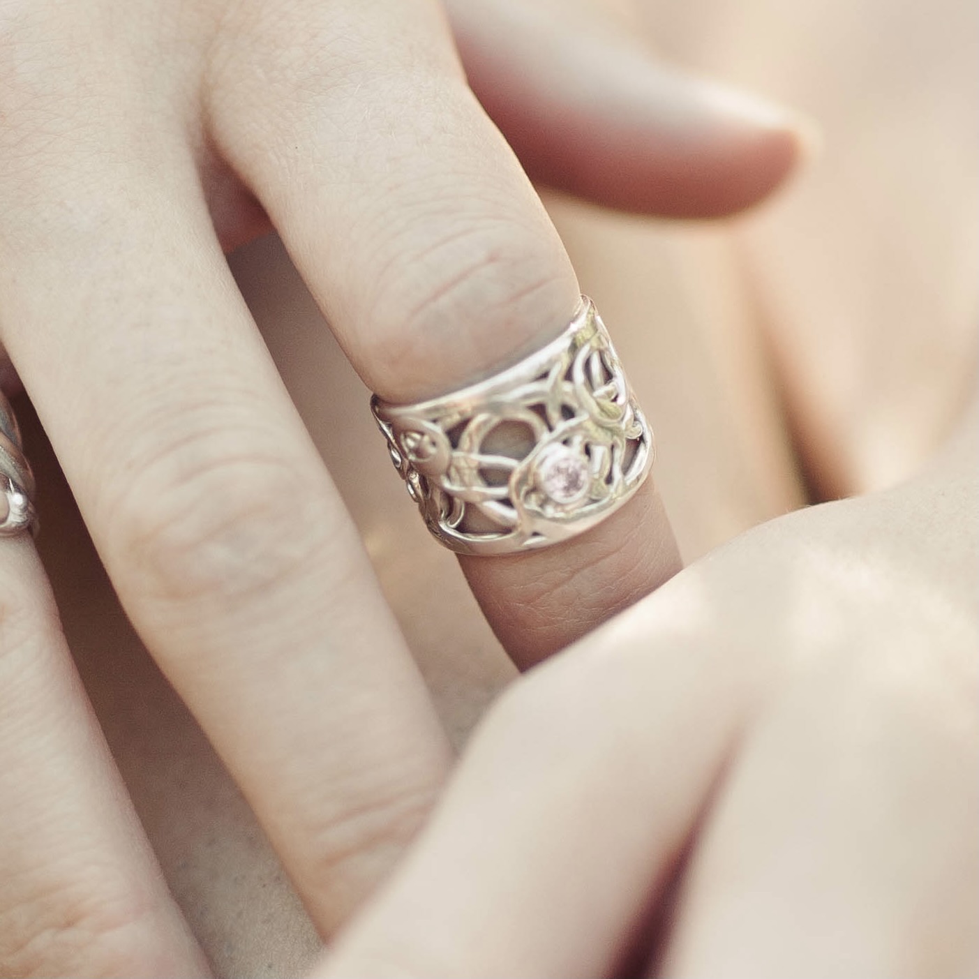 Pink Topaz Ring – Size 6.25 – Argentium Silver Pebbles Band – .5 Carat - Image 3