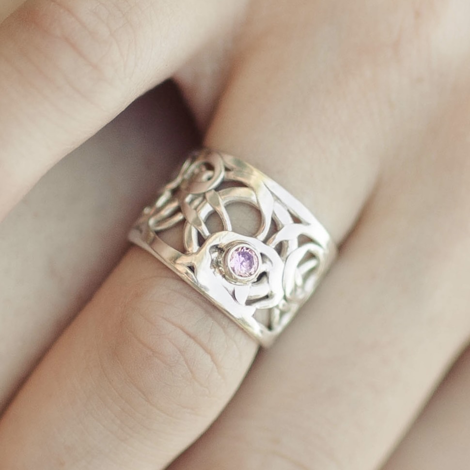 Pink Topaz Ring – Size 6.25 – Argentium Silver Pebbles Band – .5 Carat