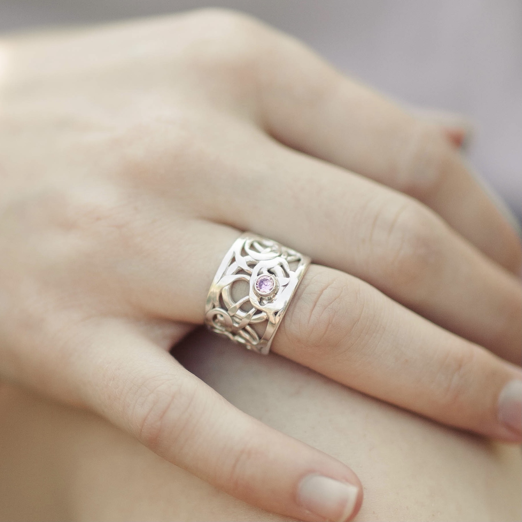 Pink Topaz Ring – Size 6.25 – Argentium Silver Pebbles Band – .5 Carat - Image 4