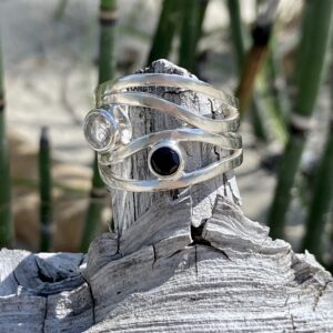 Topaz Onyx Ring – Size 6.75 – Argentium Silver Wind Band – 1.15 Carat