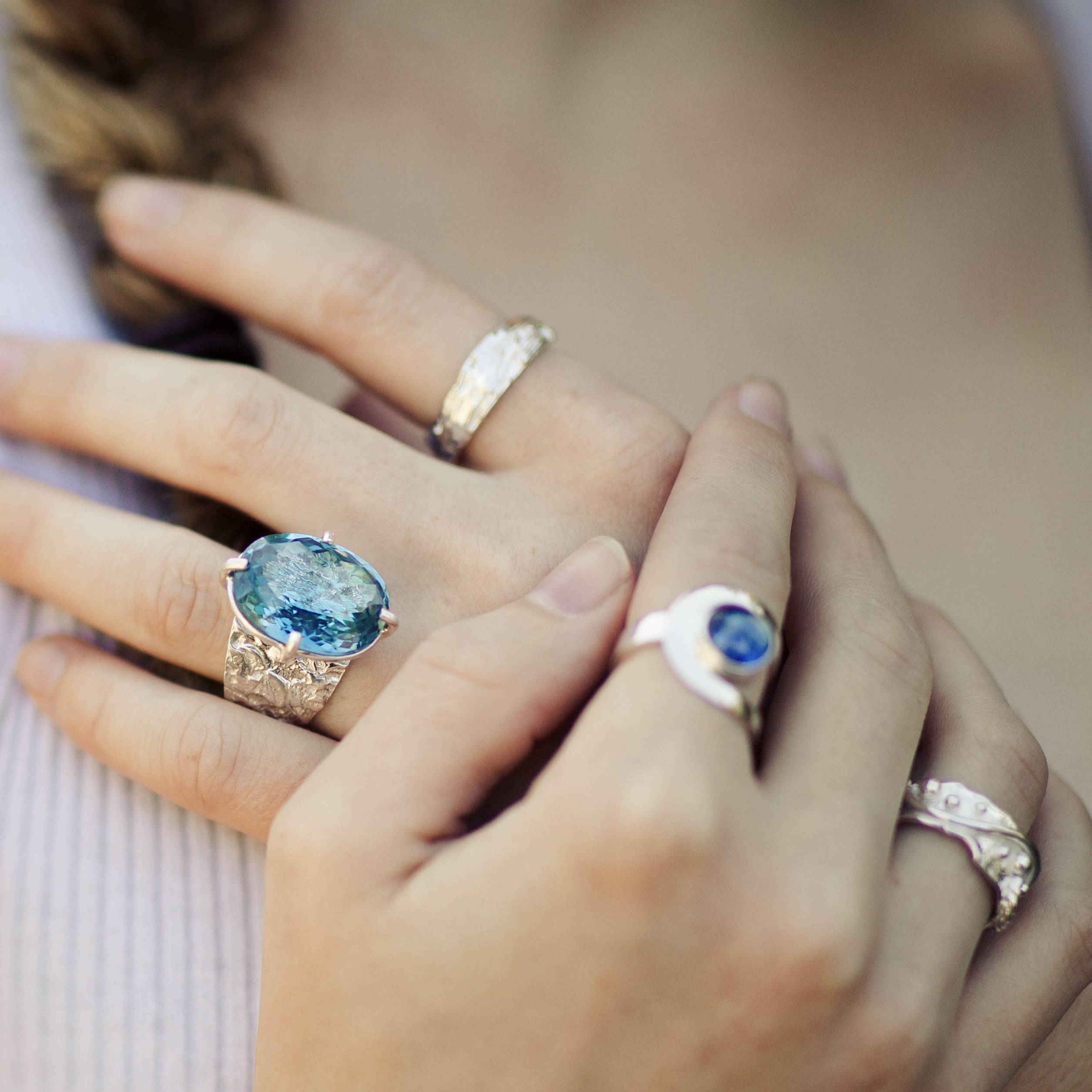 London Blue Topaz Ring – Size 7.75 – Argentium Silver Lunar Band – 25 Carat - Image 3
