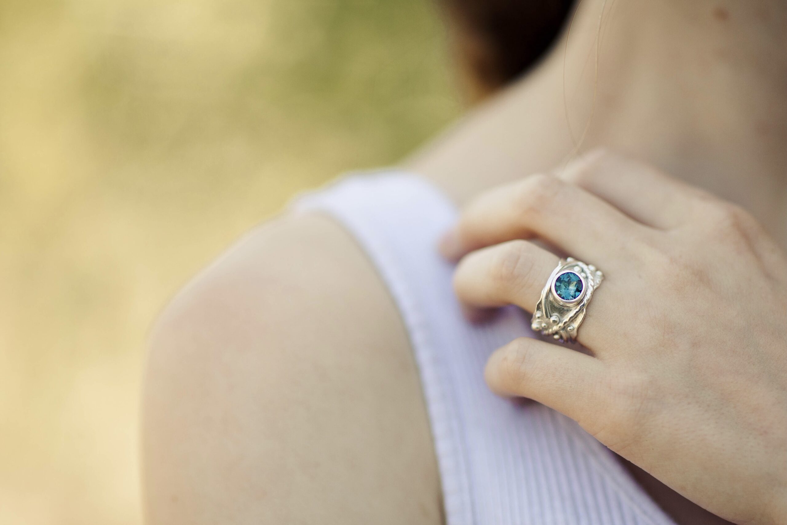 London Blue Topaz Ring – Size 7.75 – Argentium Silver Waves – 2.5 Carat - Image 3