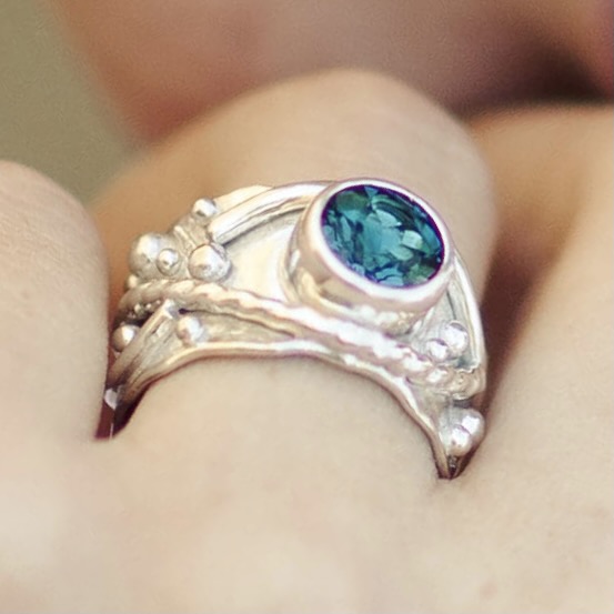 London Blue Topaz Ring – Size 7.75 – Argentium Silver Waves – 2.5 Carat