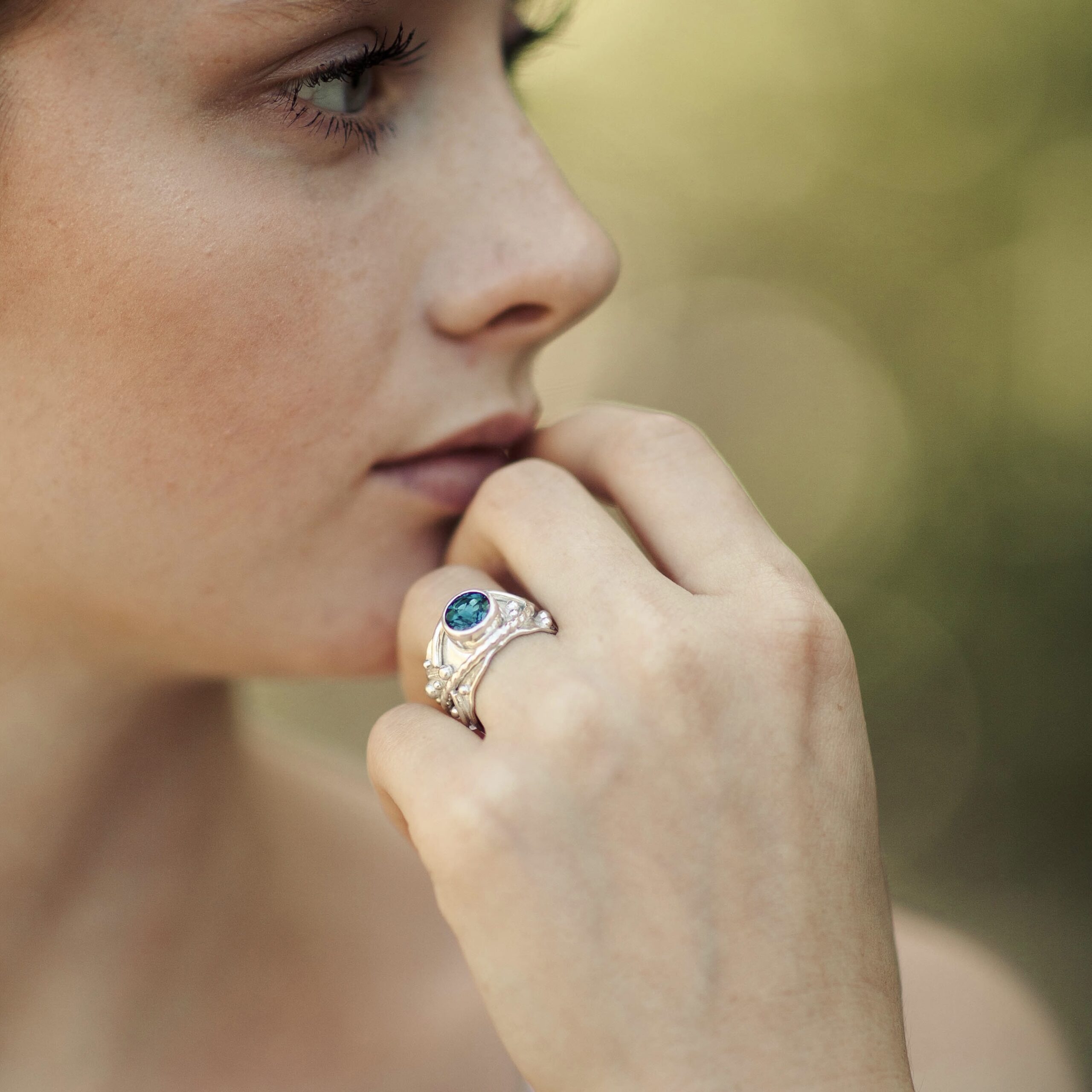 London Blue Topaz Ring – Size 7.75 – Argentium Silver Waves – 2.5 Carat - Image 4