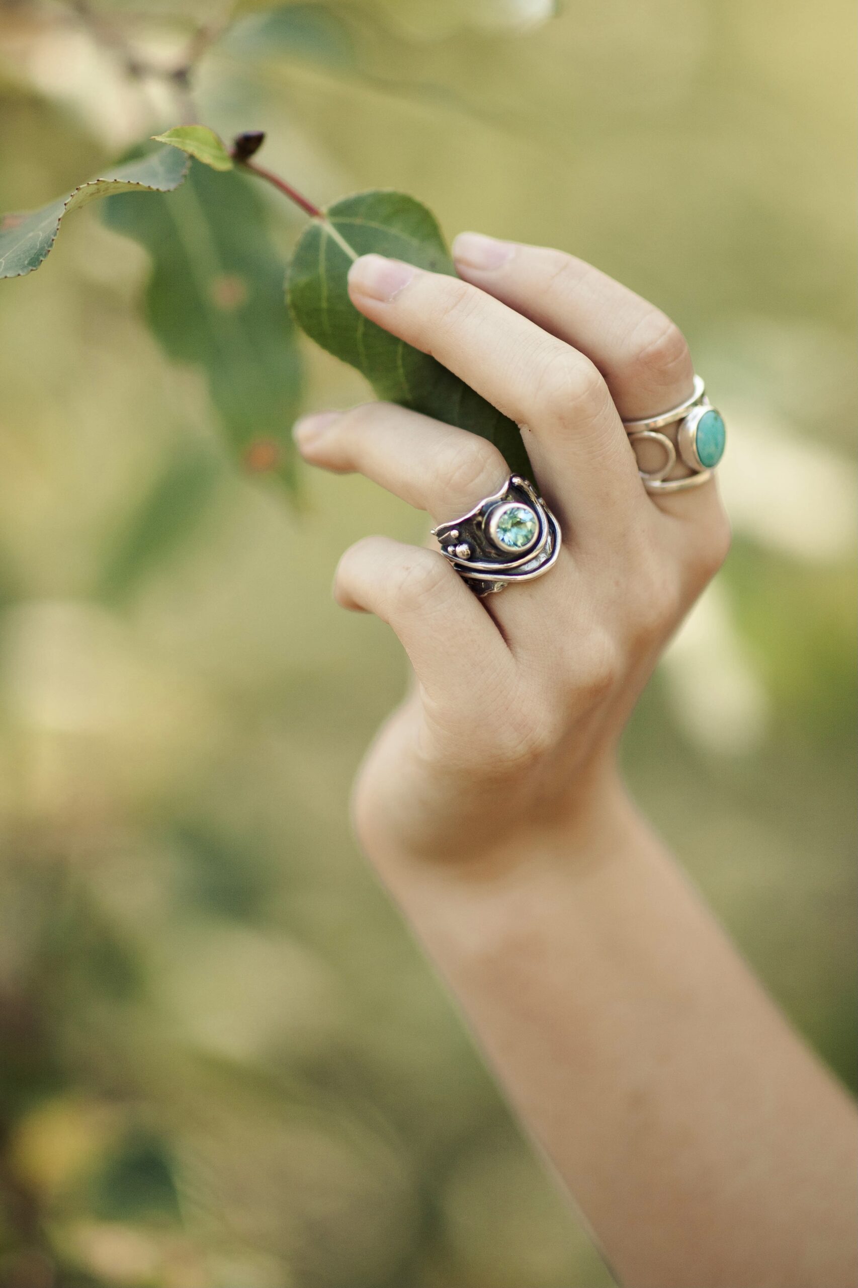 Swiss Blue Topaz Ring – Size 7.25 – Argentium Silver Waves – 2.5 Carat - Image 2