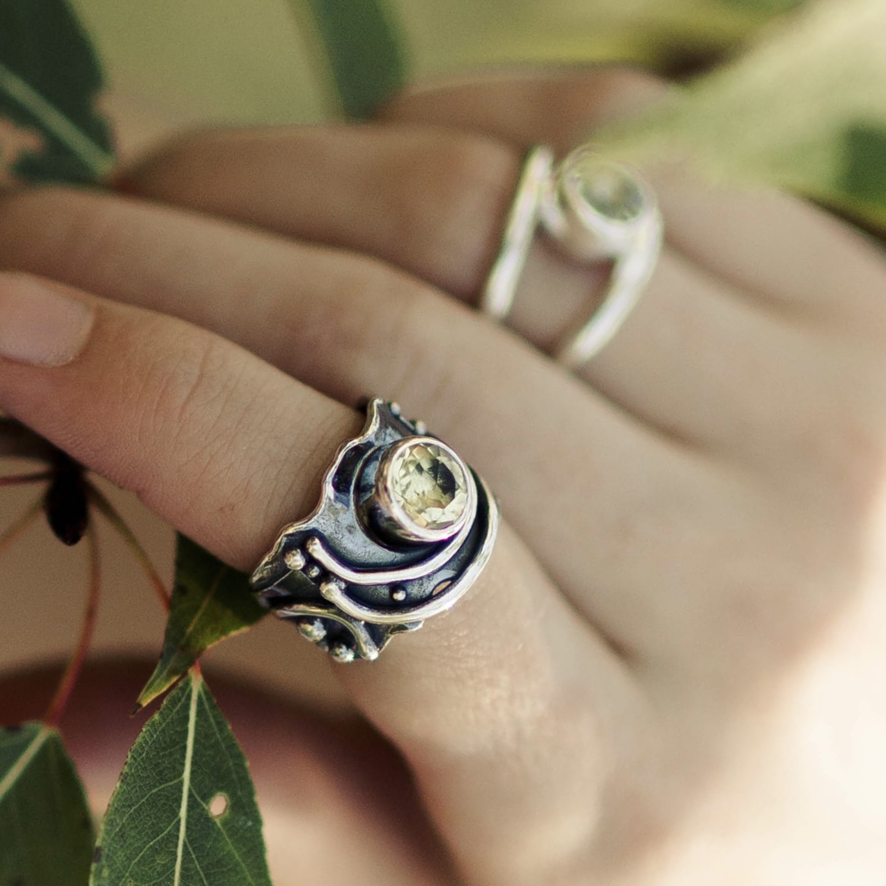 Citrine Ring – Size 7.25 – Argentium Silver Waves – 2 Carat - Image 3