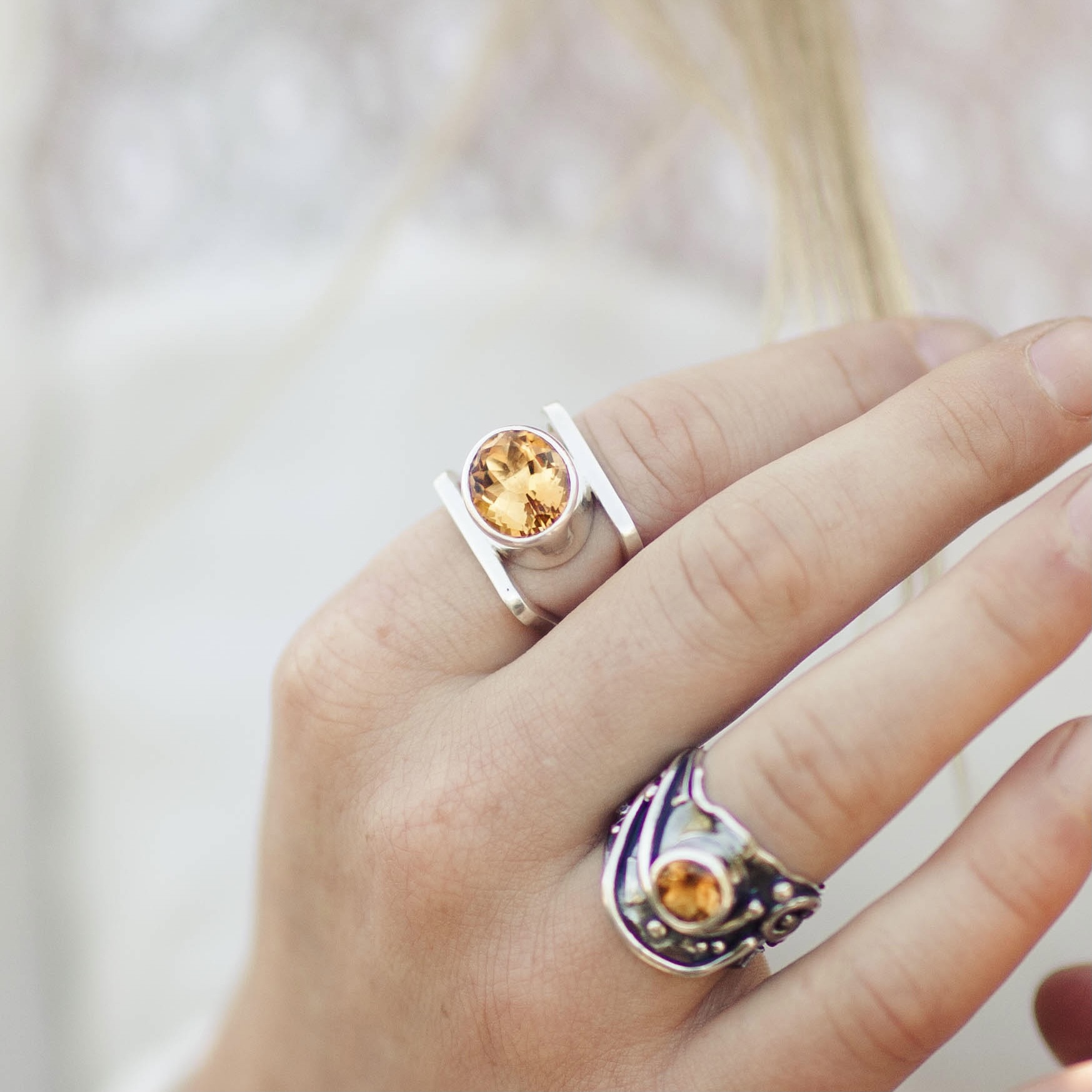 citrine ring - size 8.75 - square double-band - 8.5 carat - Image 3